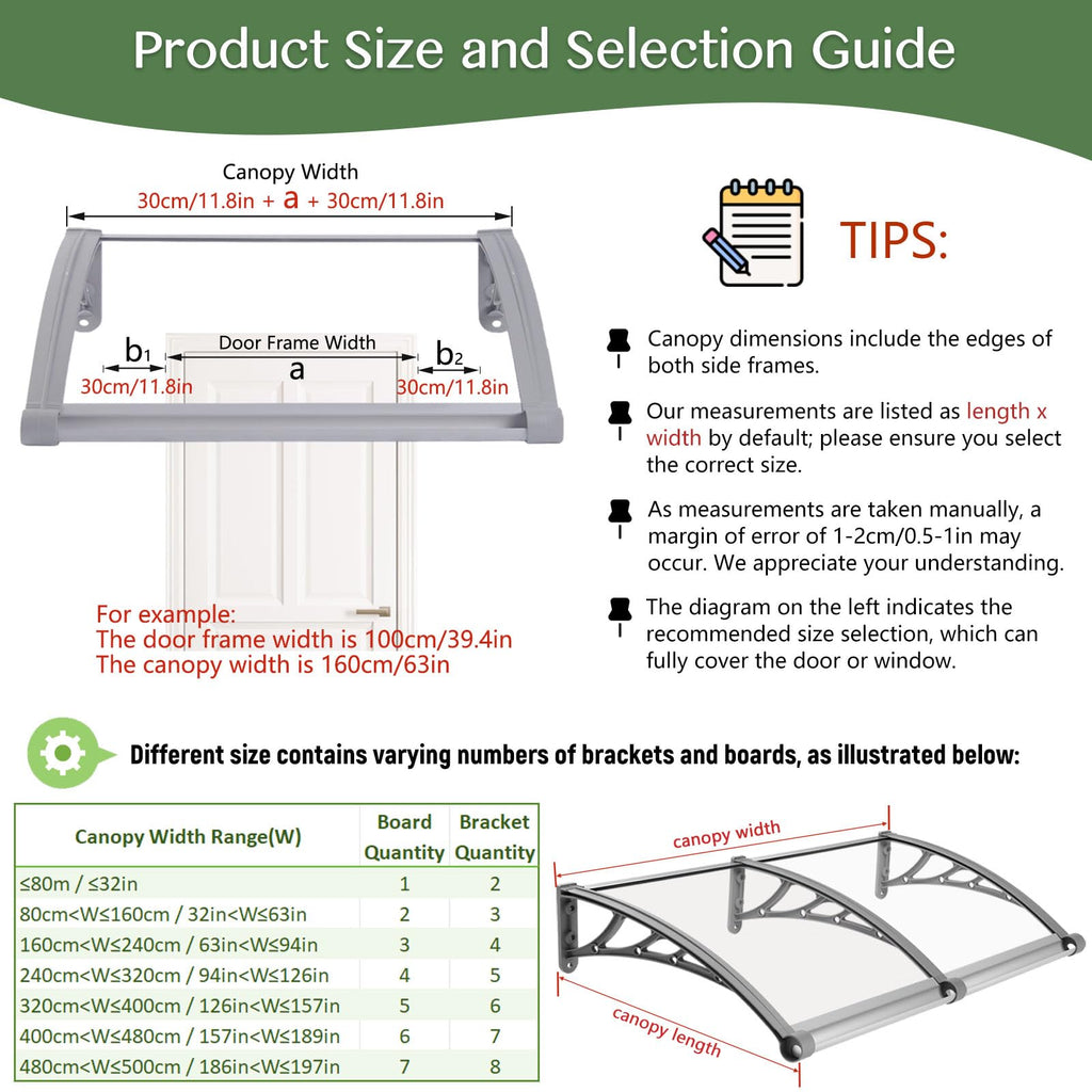 Rainproof Door Canopy – UV-Resistant Polycarbonate Awning with Drainage Design (32 × 114 in)