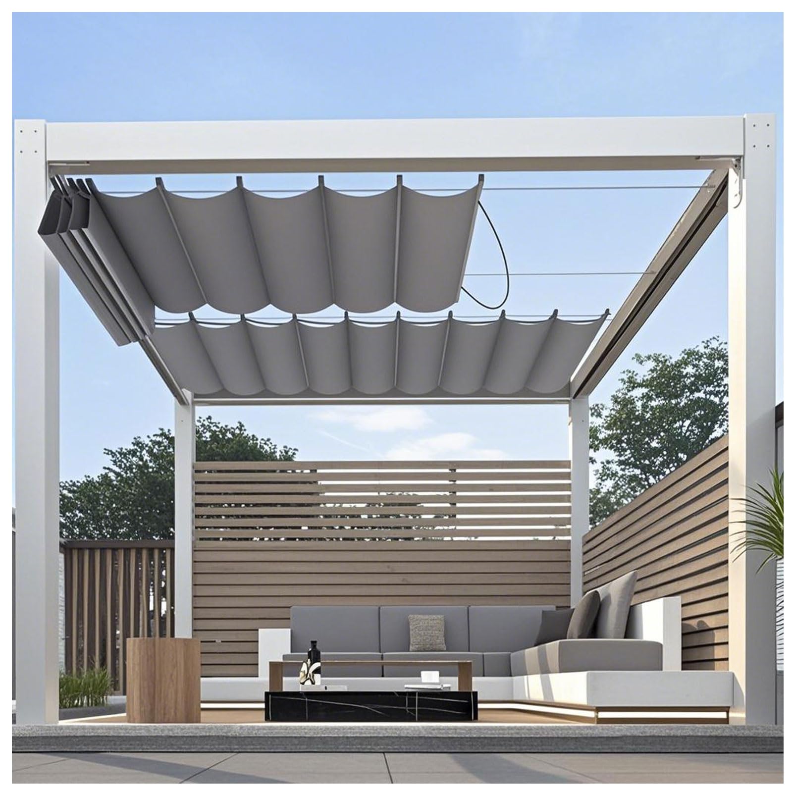 Retractable Sun Shade Canopy – Sliding Wave Shade Sail for Pergola, Patio & Gazebo Outdoor Use