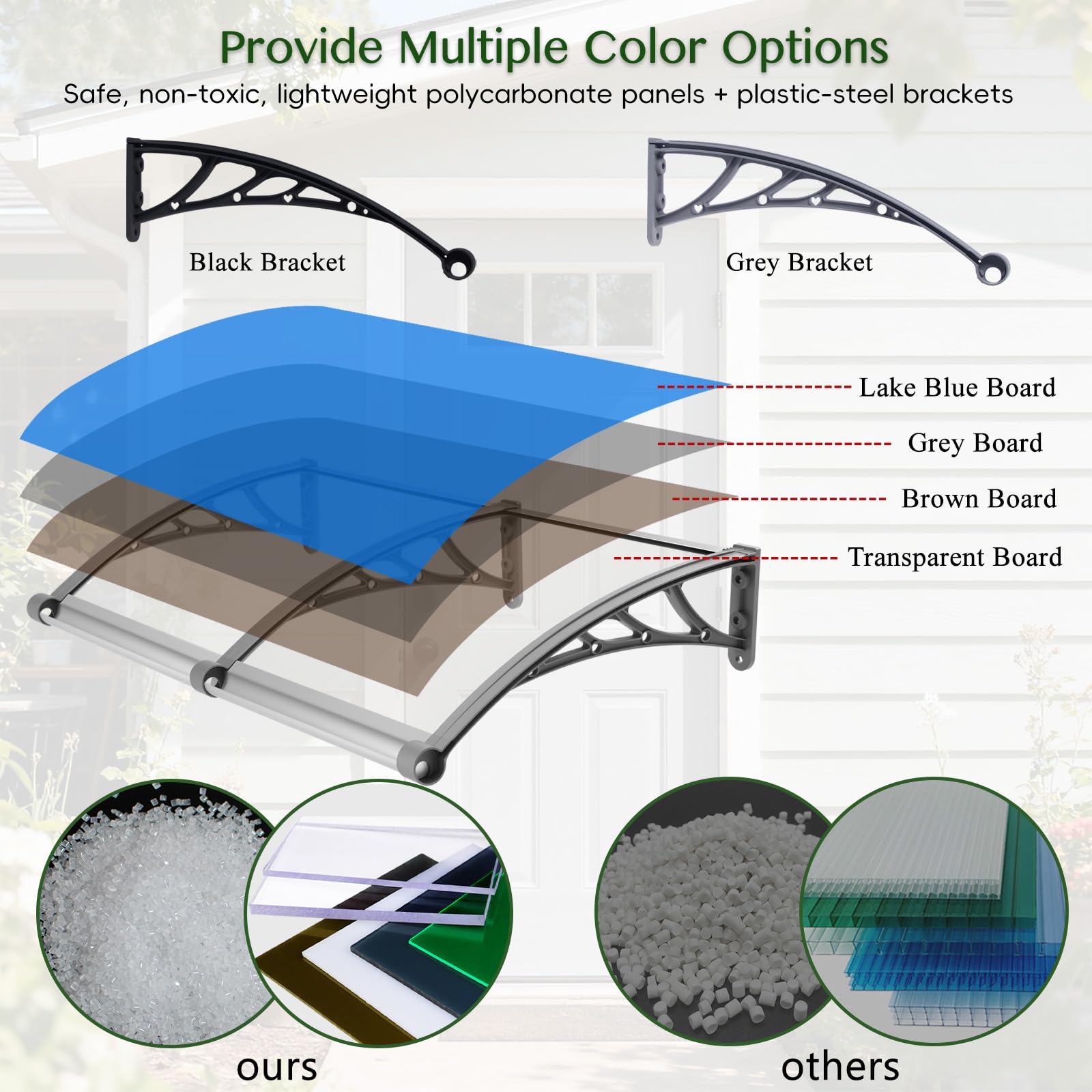 Rainproof Door Canopy – UV-Resistant Polycarbonate Awning with Drainage Design (32 × 114 in)