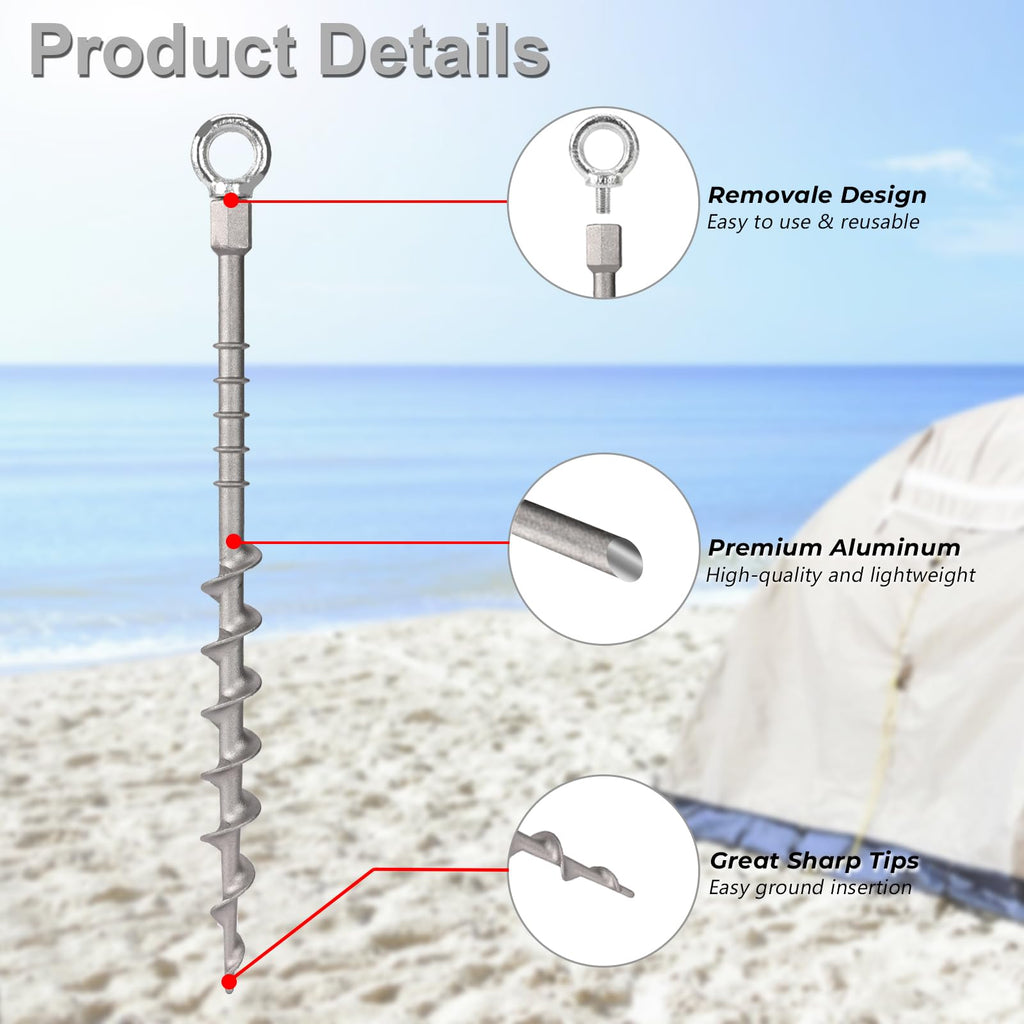 Keltrion 14" Ground Anchors Screw in Non-Rust Cast Aluminum Detachable Tent Stakes