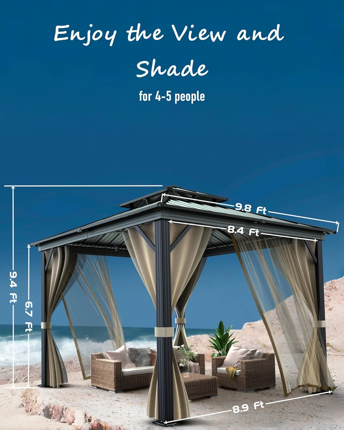 Aluminum Frame Double Roof Gazebo – Metal Pavilion with Netting & Curtains for Patio, Garden & Events