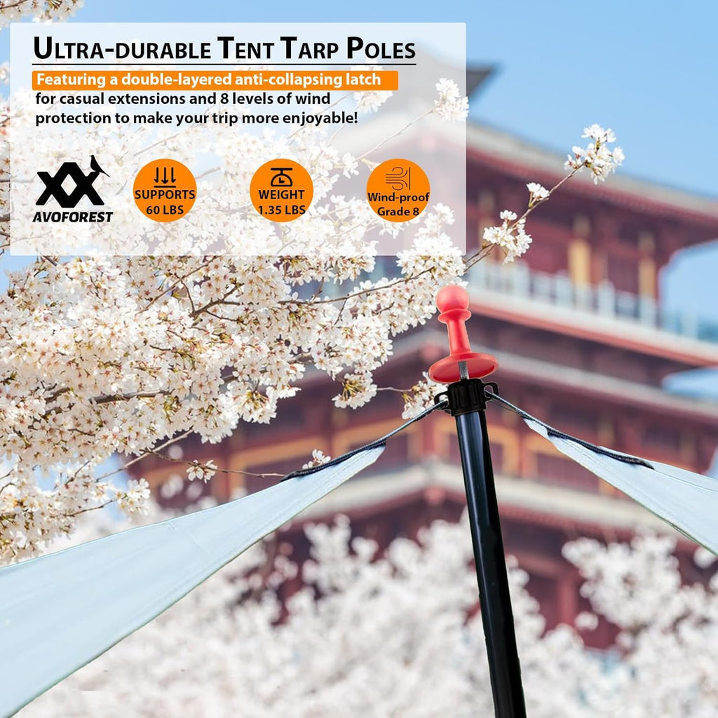 Heavy-Duty Adjustable Tarp Poles – Aviation Aluminum Awning Pole Set for Camping & Hiking (2 or 4 Pack)