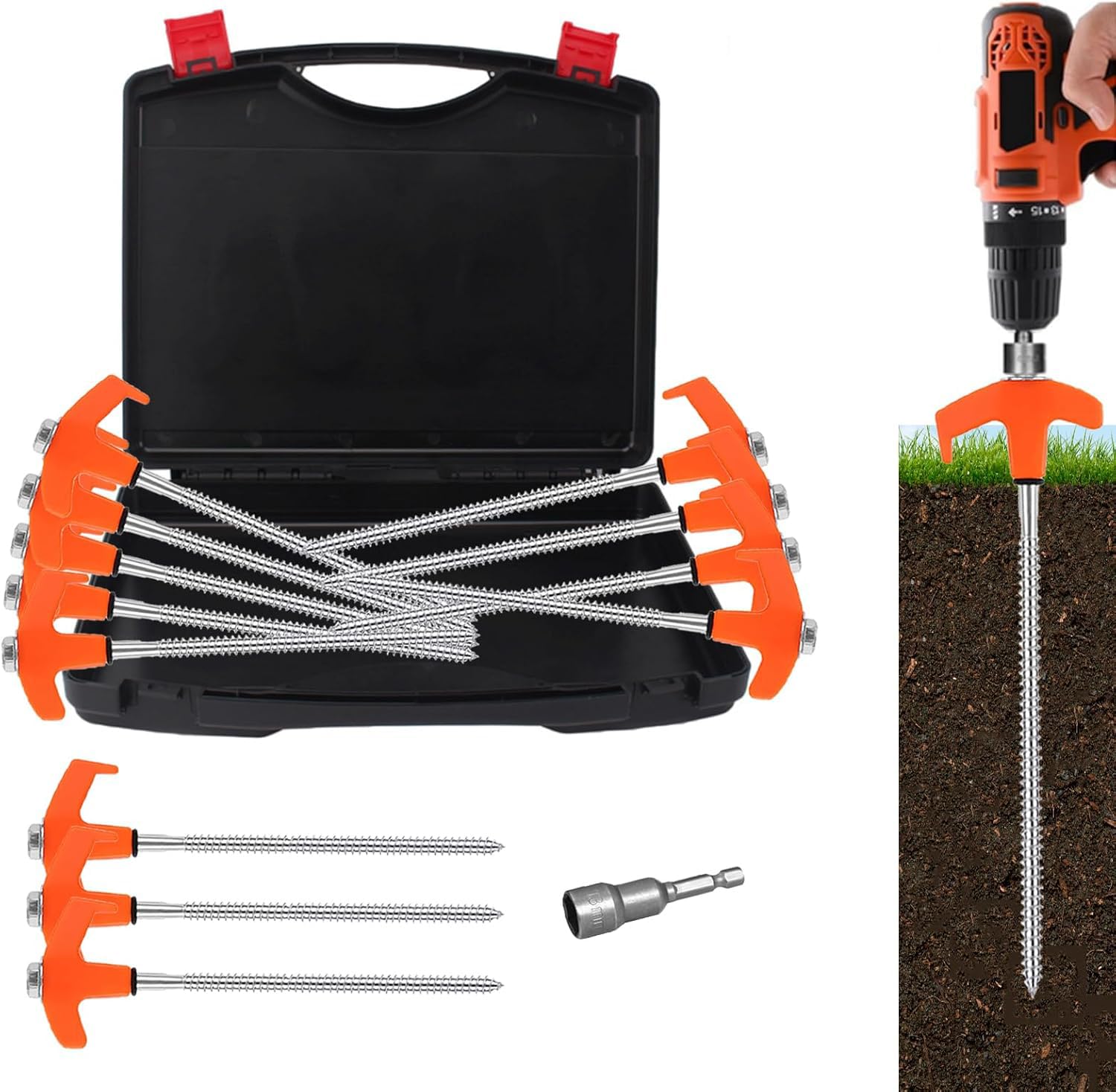 8-Inch Screw-In Tent Stakes – Heavy-Duty Ground Anchors for Canopies, Camping & Outdoor Use