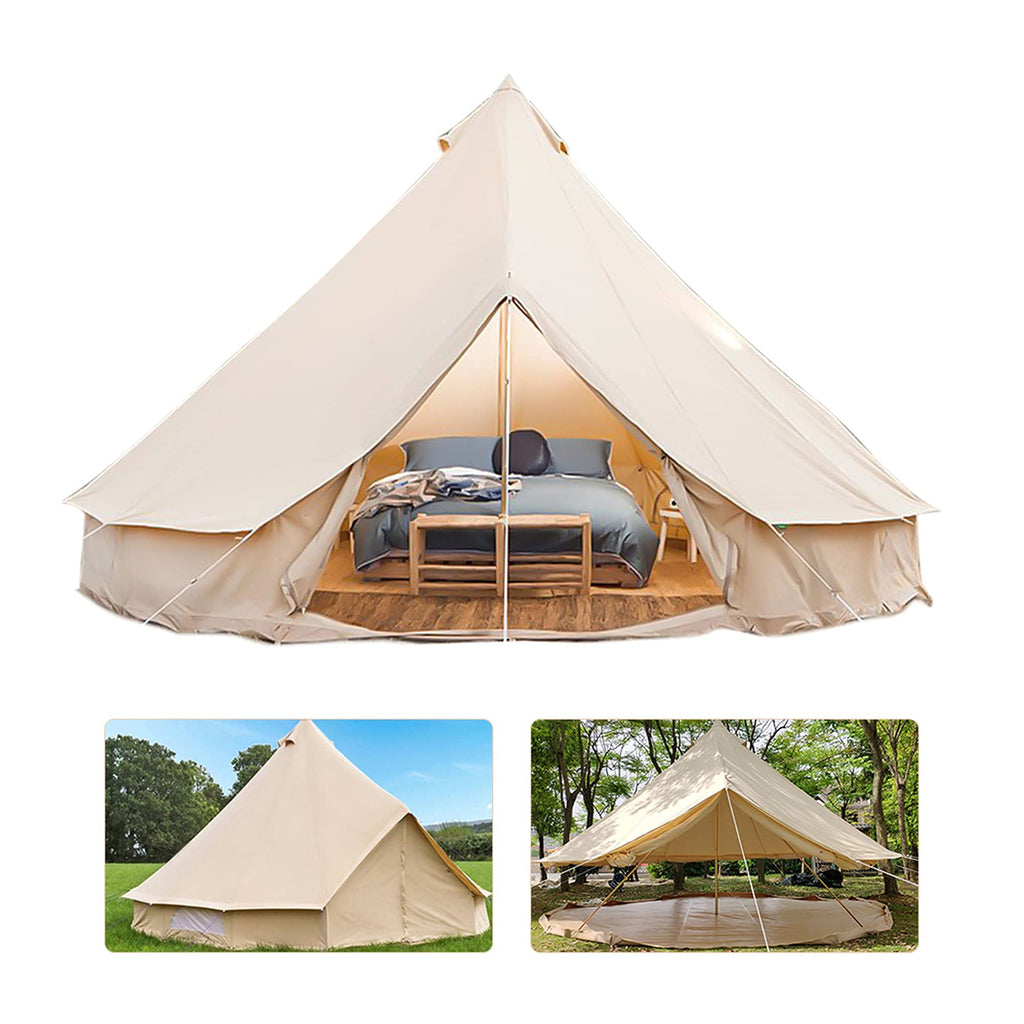 Waterproof Canvas Bell Tent with Zipped Groundsheet & Stove Jack – 3/4/5/6m Glamping Shelter