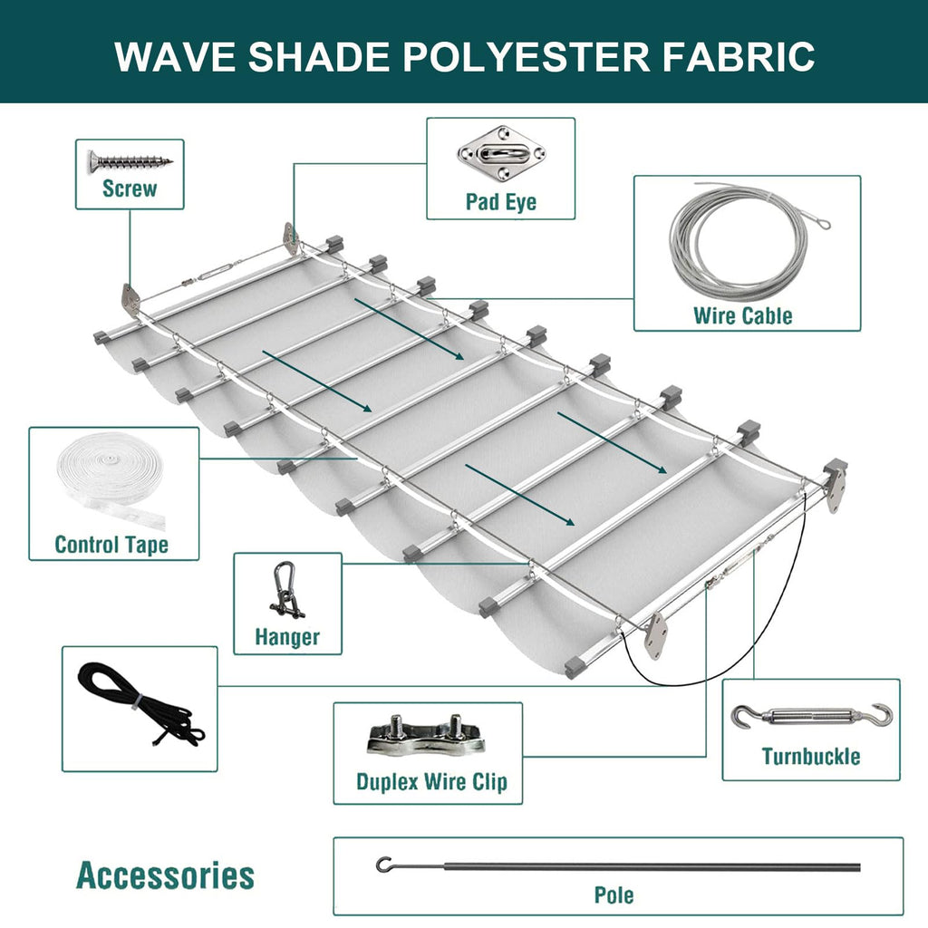 Retractable Sun Shade Canopy – Sliding Wave Shade Sail for Pergola, Patio & Gazebo Outdoor Use