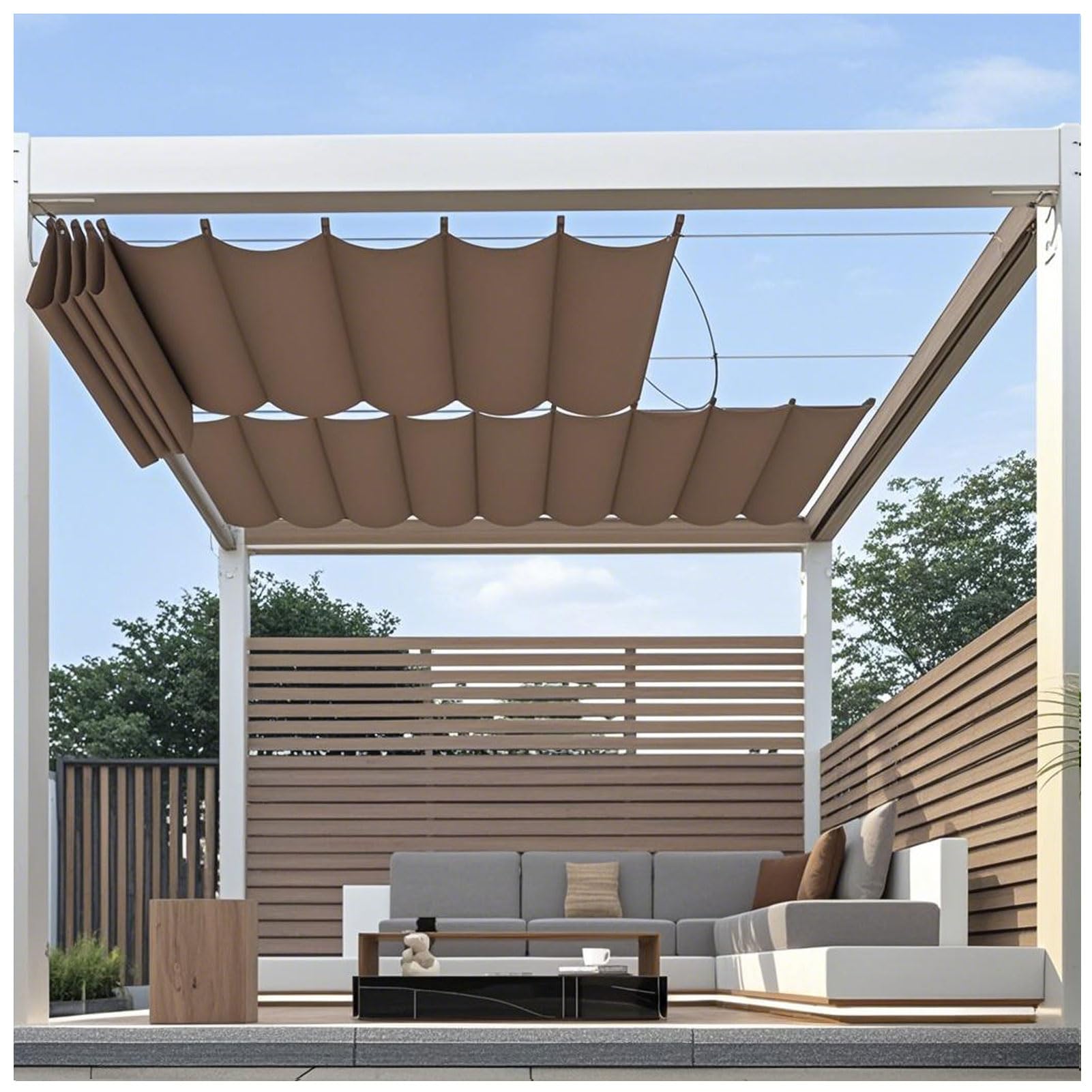 Retractable Sun Shade Canopy – Sliding Wave Shade Sail for Pergola, Patio & Gazebo Outdoor Use
