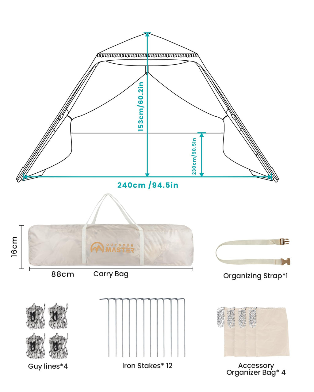 4-Person Pop-Up Beach Tent with Fringe – Portable UPF 50+ Sun Shelter Canopy