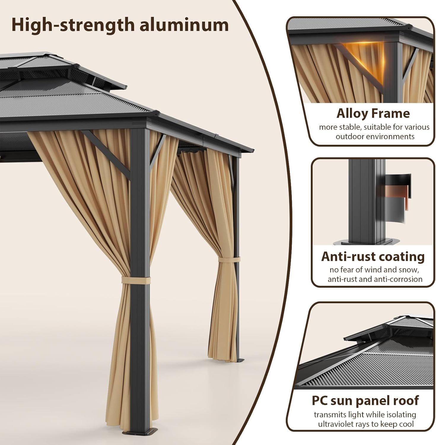 Aluminum Frame Double Roof Gazebo – Metal Pavilion with Netting & Curtains for Patio, Garden & Events