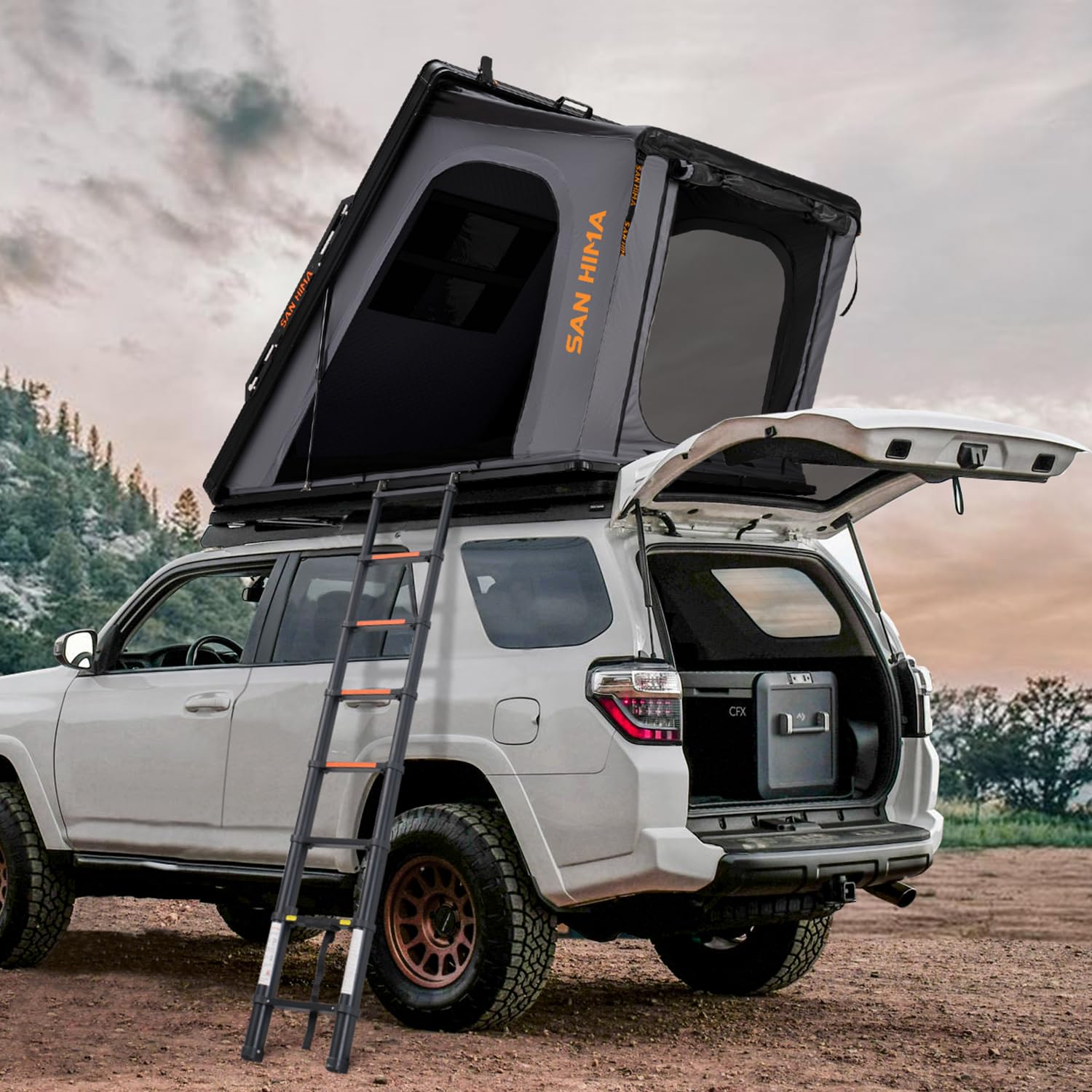 Hard Shell Aluminum Rooftop Tent – Slimline Overland Roof Tent with LED Light & Mattress for 2–3 People