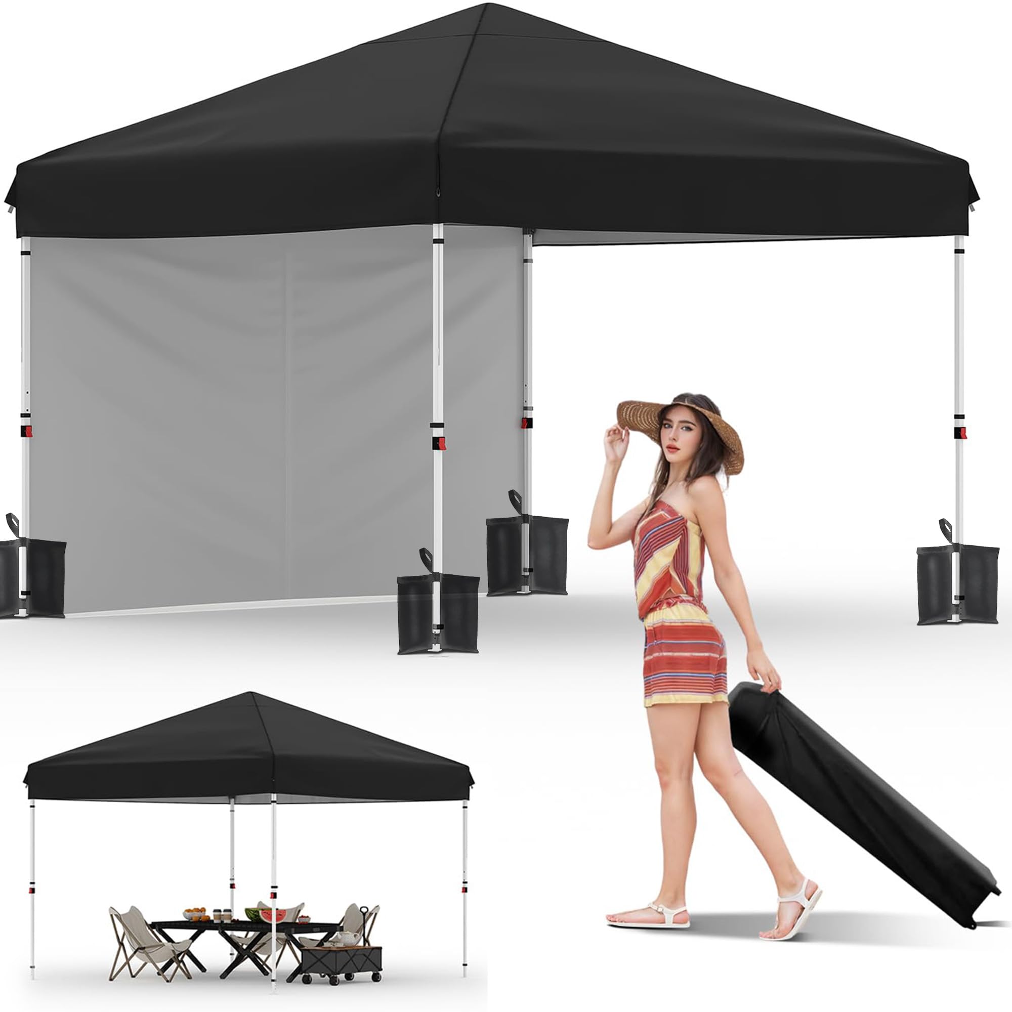 10 × 10 FT Heavy-Duty Pop-Up Canopy Tent – One-Person Setup, Waterproof UPF 50+ Shelter for Events & Markets