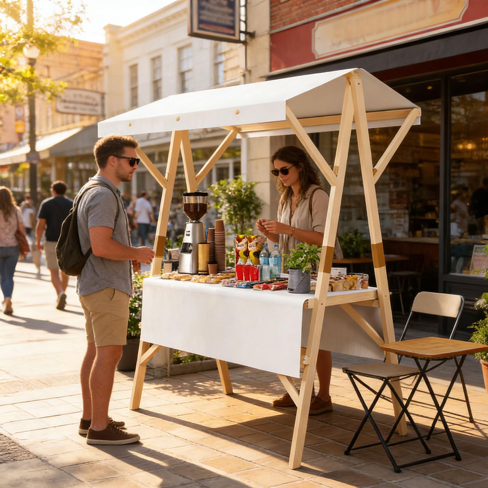 Portable Vendor Cart with Canopy – Foldable Market Stall with Wheels for Festivals, Markets & Outdoor Events