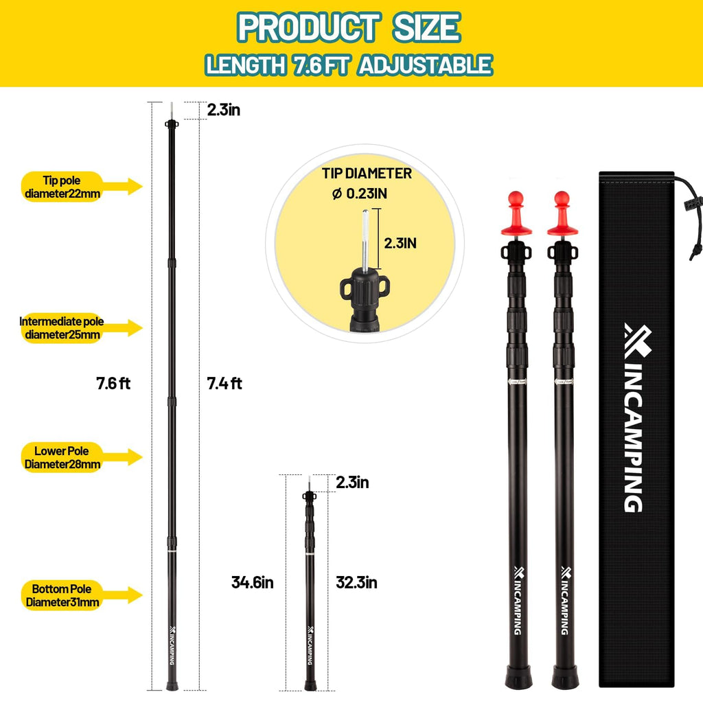 Adjustable Aluminum Tarp Poles – Heavy-Duty Awning Pole Set for Camping & Hiking (Set of 2)