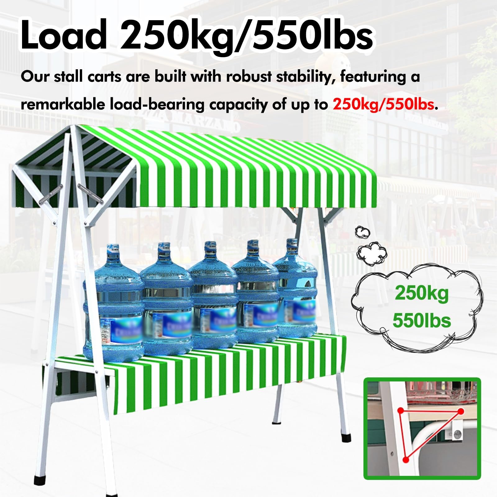 Mobile Food Cart with Canopy – 4-Wheel Vendor Stand for Markets, Festivals & Outdoor Events