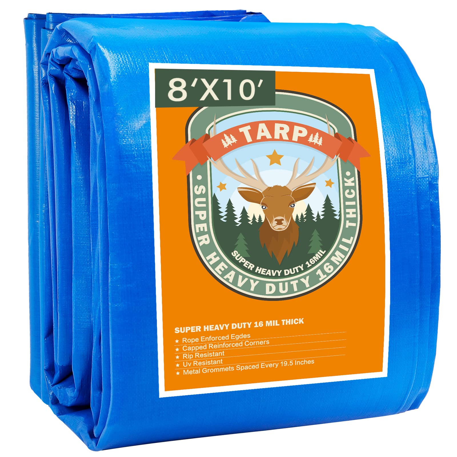 Heavy-Duty Waterproof Blue Tarp – 16 Mil Poly Tarpaulin with Reinforced Grommets for Outdoor Protection (40 × 60 FT)