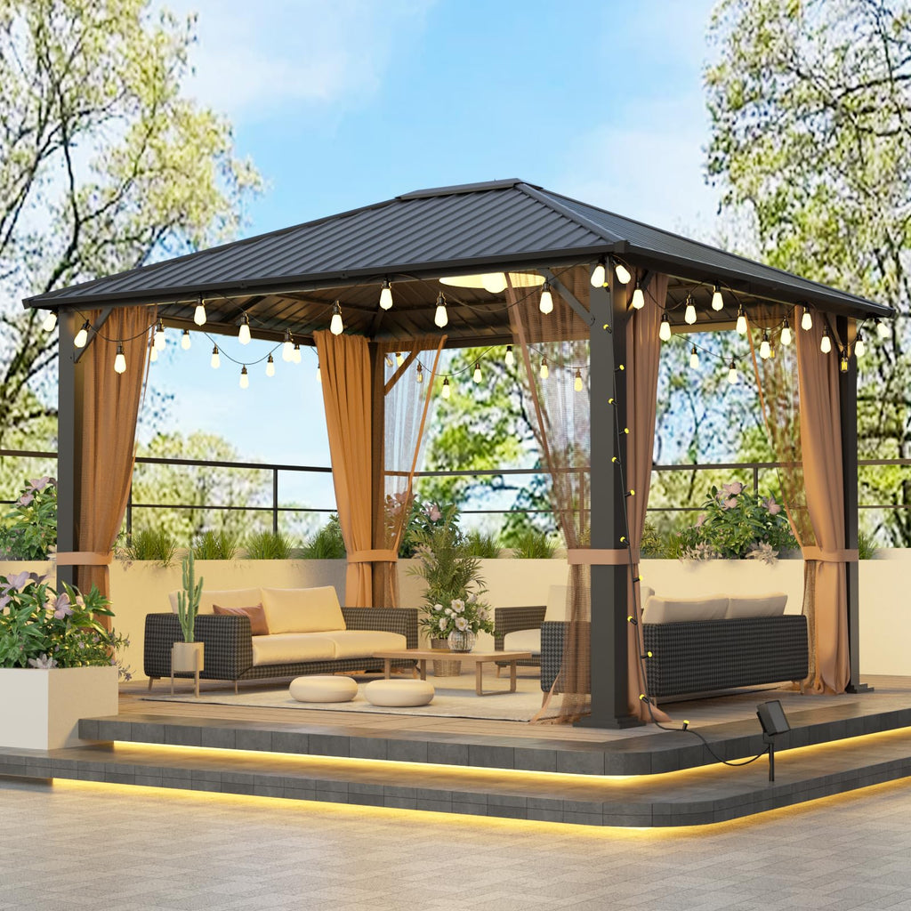 10 × 12 FT Hardtop Metal Gazebo – Heavy-Duty Pergola with Netting & Galvanized Steel Roof for Patio & Backyard