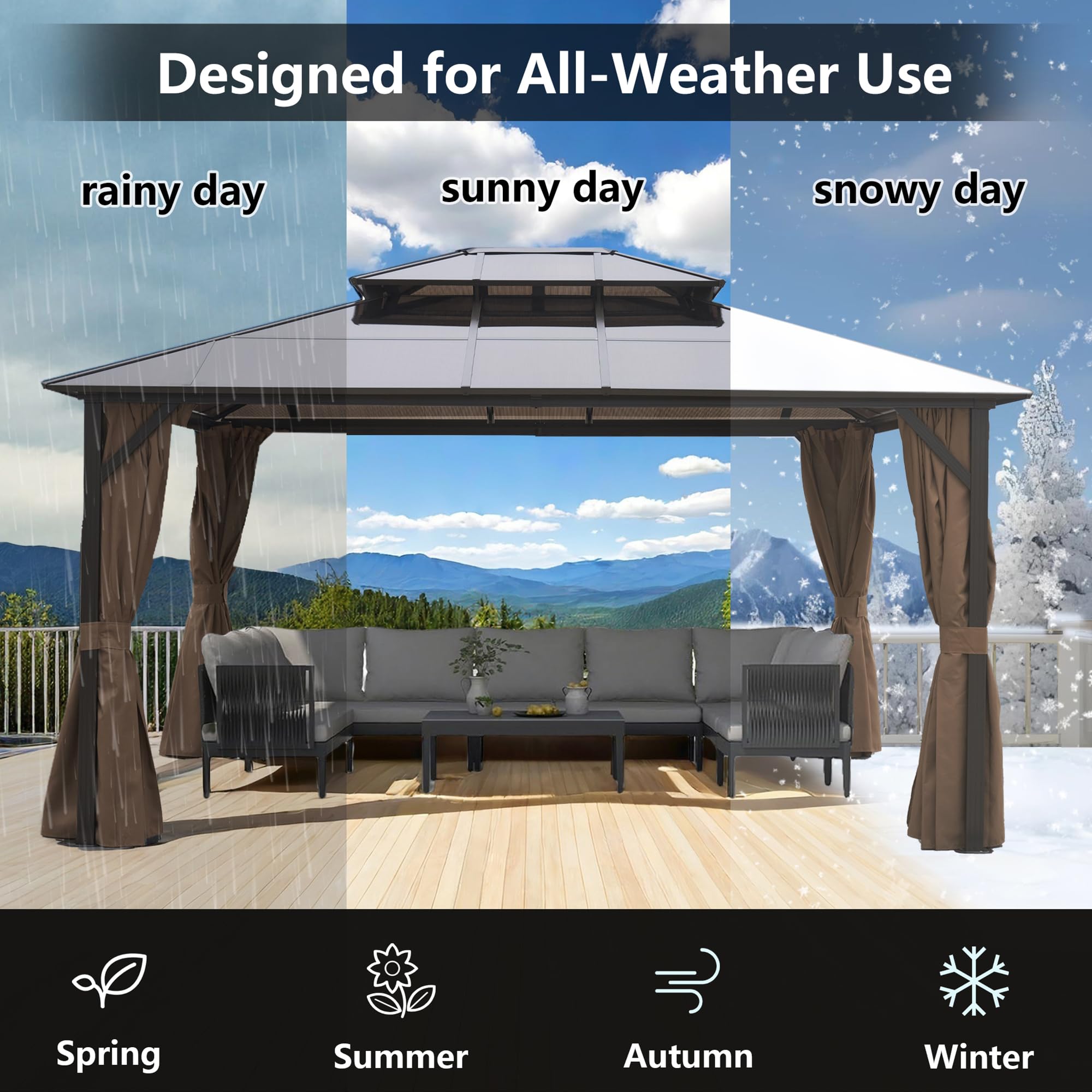 10 × 12 FT Hardtop Gazebo – Double Roof Canopy with Netting & Curtains for Patio and Backyard