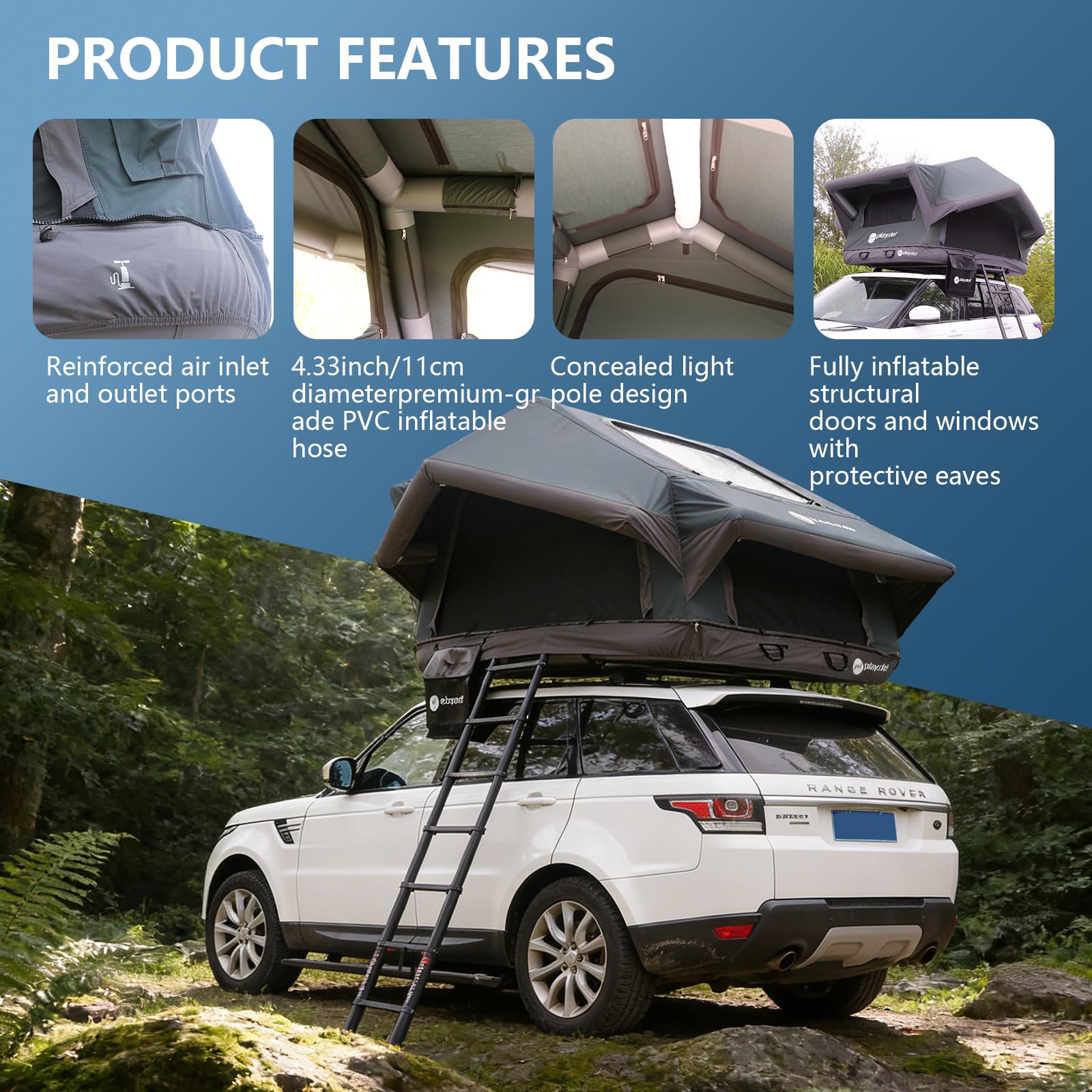 Inflatable Rooftop Tent – Waterproof Pop-Up Air Tent with Skylight for SUV & Truck Camping