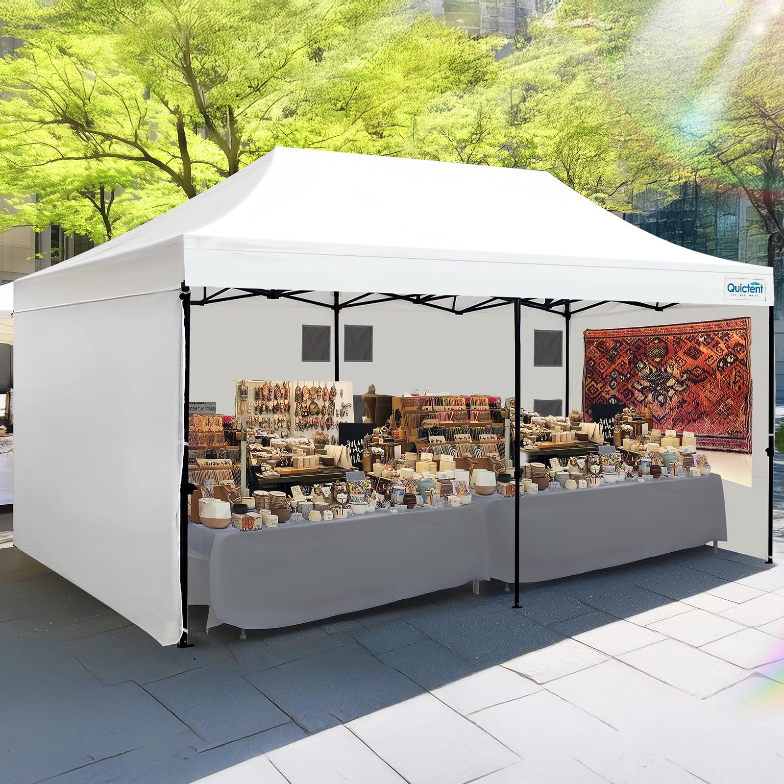 Heavy-Duty Pop-Up Canopy Tent – Commercial Instant Shelter with 3 Removable Sidewalls, Wheeled Bag & UPF 50+ Protection