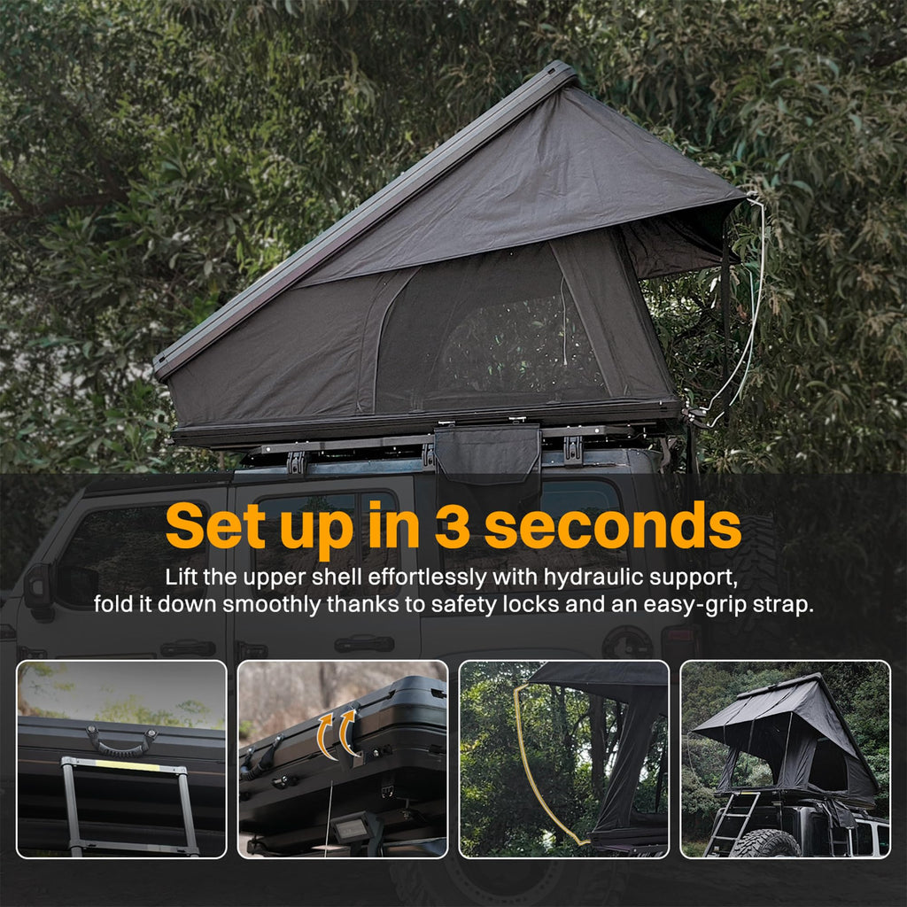 Aluminum Rooftop Tent – Roof Tent with LED Light & Memory Foam Mattress for 2–3 People