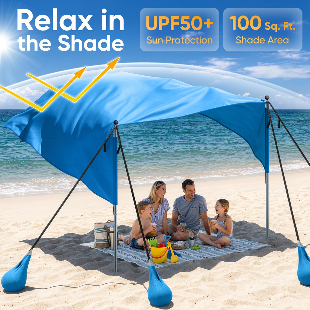 Beach Shade Canopy – UPF 50+ Sun Shelter for 4–6 People, Lightweight Easy-Setup Design (100 Sq. Ft.)