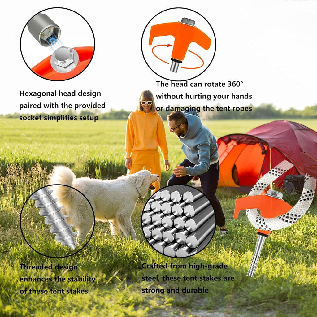 8-Inch Screw-In Tent Stakes – Heavy-Duty Ground Anchors for Canopies, Camping & Outdoor Use