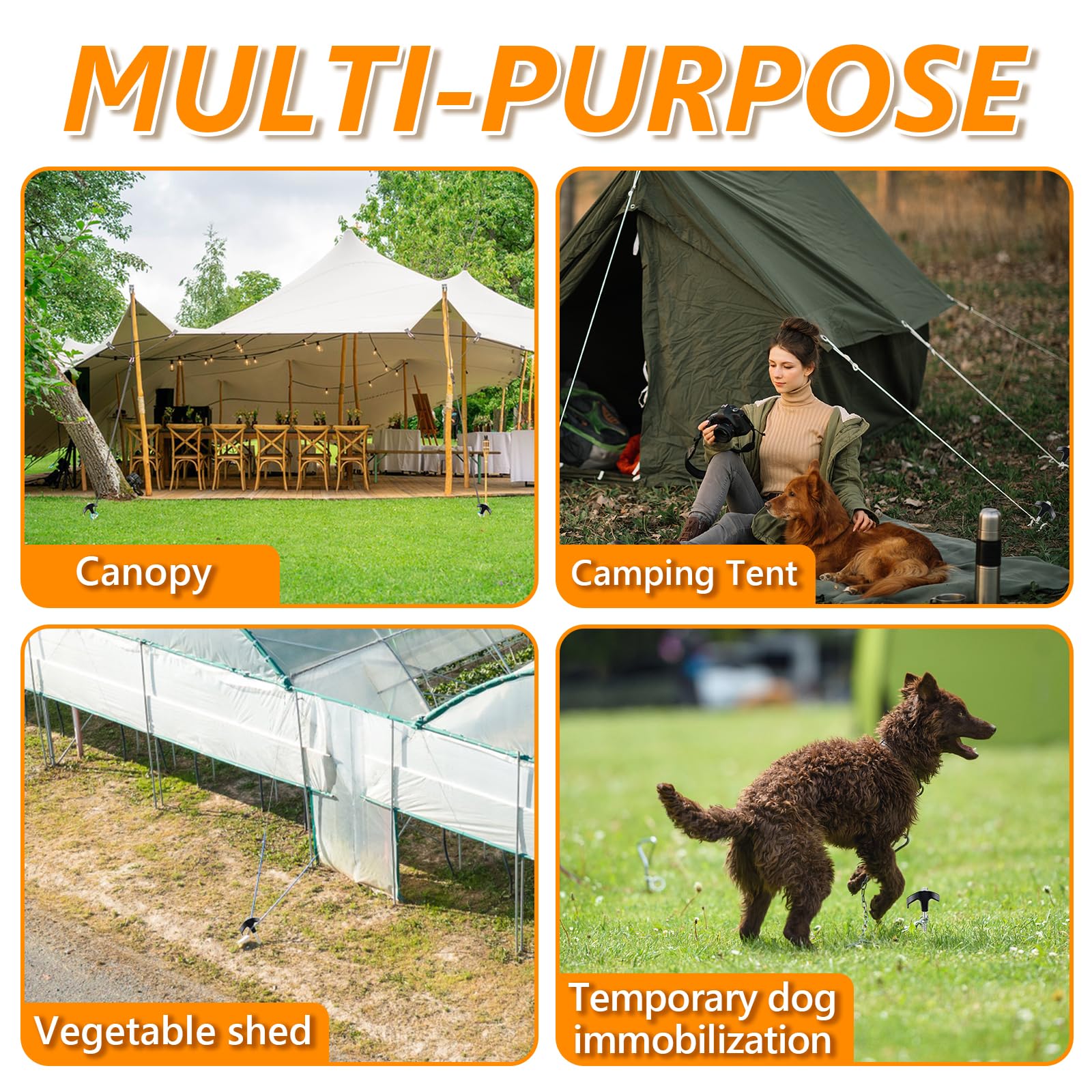8-Inch Screw-In Tent Stakes – Heavy-Duty Ground Anchors for Canopies, Camping & Outdoor Use