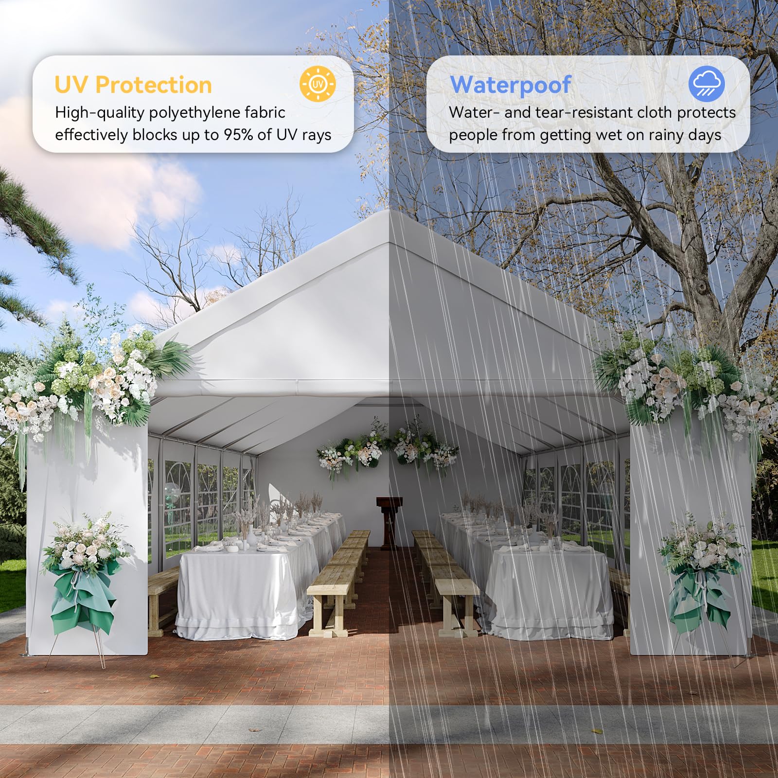 Heavy-Duty Commercial Party Tent – Waterproof Canopy with Removable Sidewalls for Events & Outdoor Gatherings, White