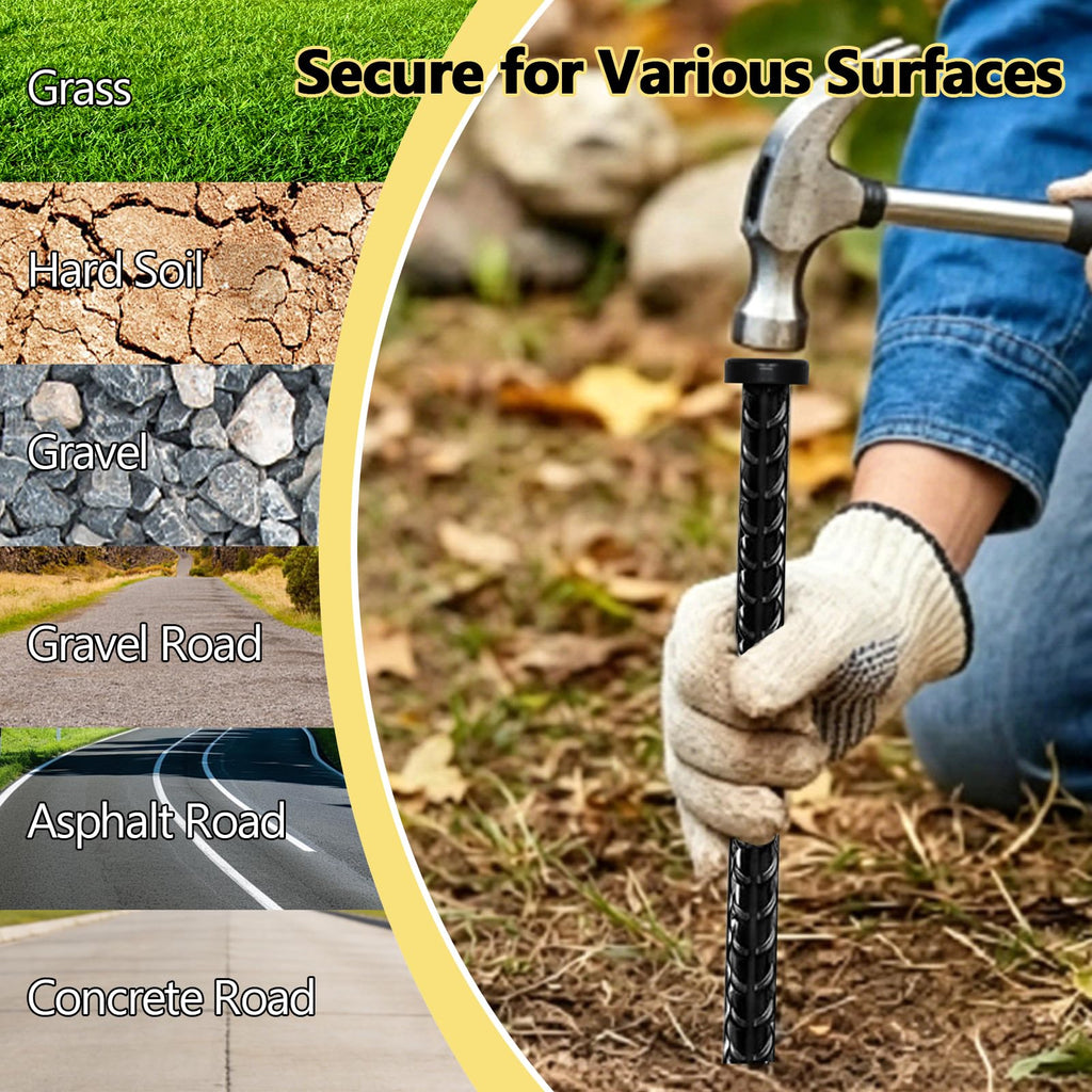 Galvanized Tent Stakes & Hammer Set – Heavy-Duty Non-Rust Anchors for Camping & Canopies