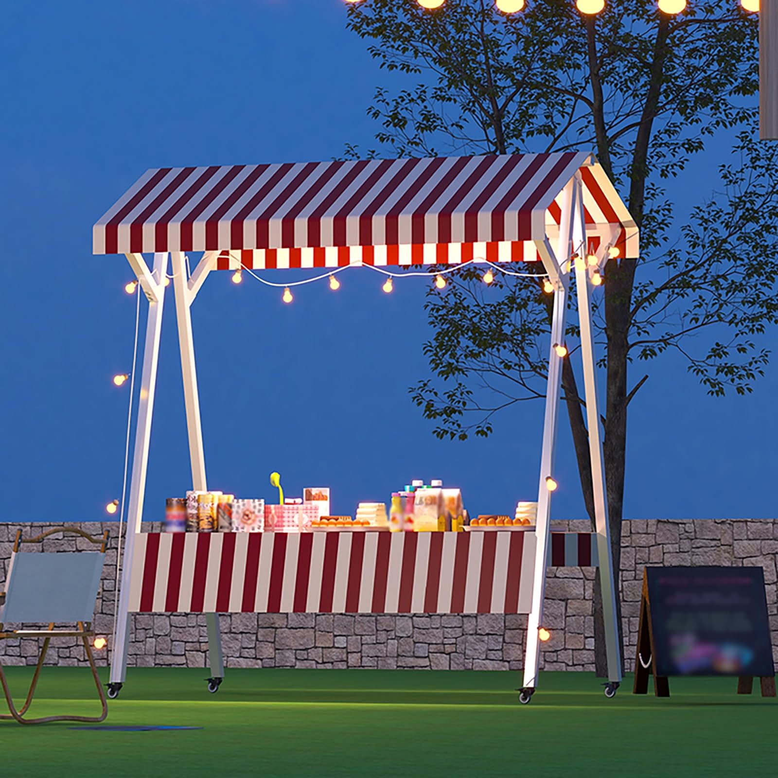 Mobile Food Cart with Canopy – 4-Wheel Vendor Stand for Markets, Festivals & Outdoor Events