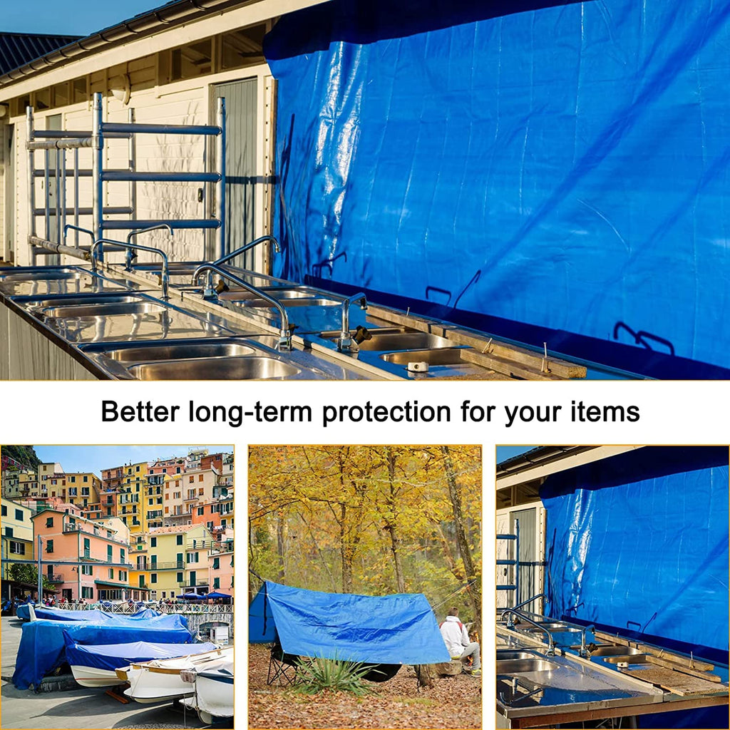 Heavy-Duty Waterproof Blue Tarp – 16 Mil Poly Tarpaulin with Reinforced Grommets for Outdoor Protection (40 × 60 FT)
