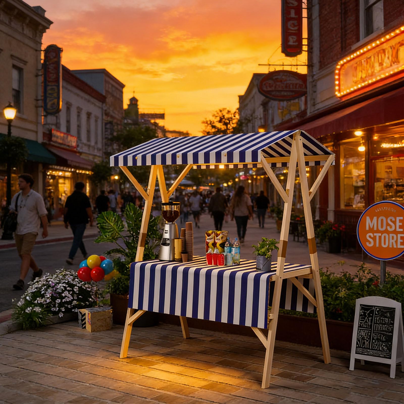 Portable Vendor Cart with Canopy – Foldable Market Stall with Wheels for Festivals, Markets & Outdoor Events