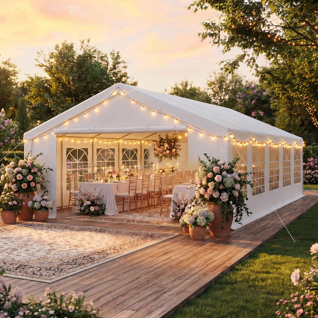 Heavy-Duty Commercial Party Tent – Waterproof Canopy with Removable Sidewalls for Events & Outdoor Gatherings, White