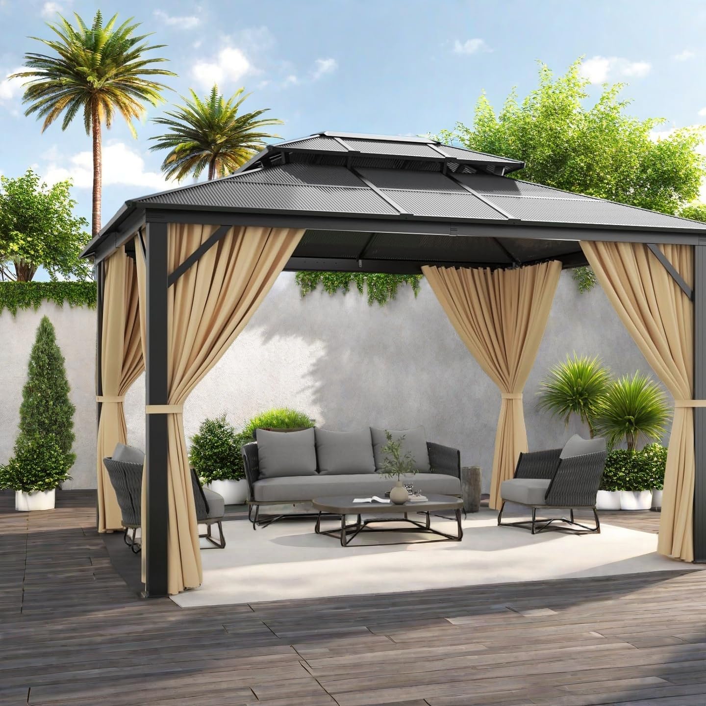Aluminum Frame Double Roof Gazebo – Metal Pavilion with Netting & Curtains for Patio, Garden & Events