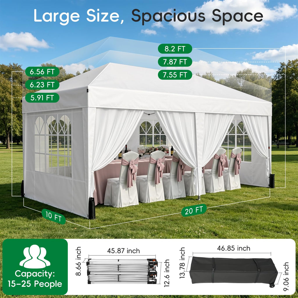 10 × 20 FT Pop-Up Canopy Tent – Event Shelter with 6 Sidewalls, Windows & Roller Bag for Outdoor Use