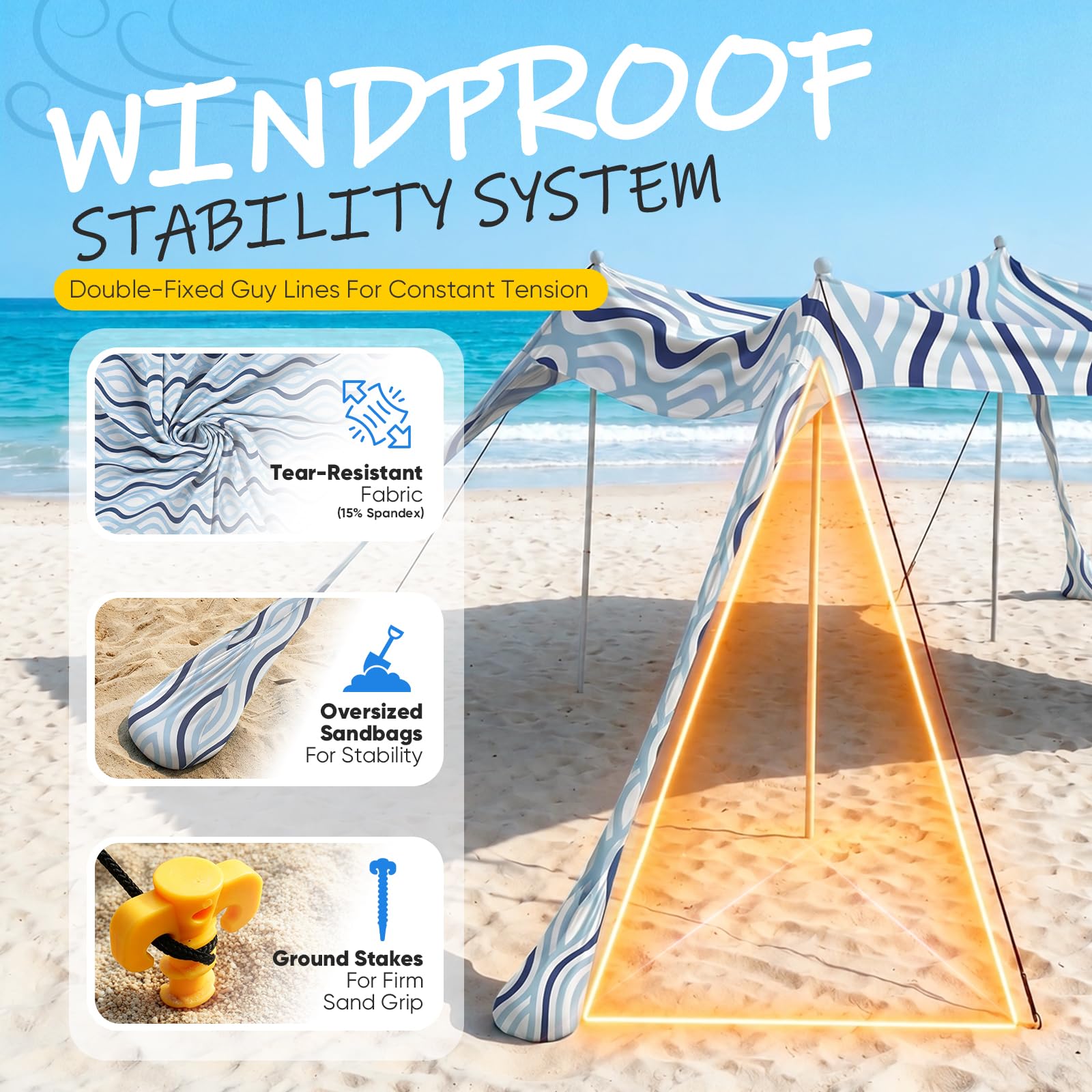 10 × 10 FT Beach Canopy – Portable UPF 50+ Sun Shelter with Sand-Resistant Design