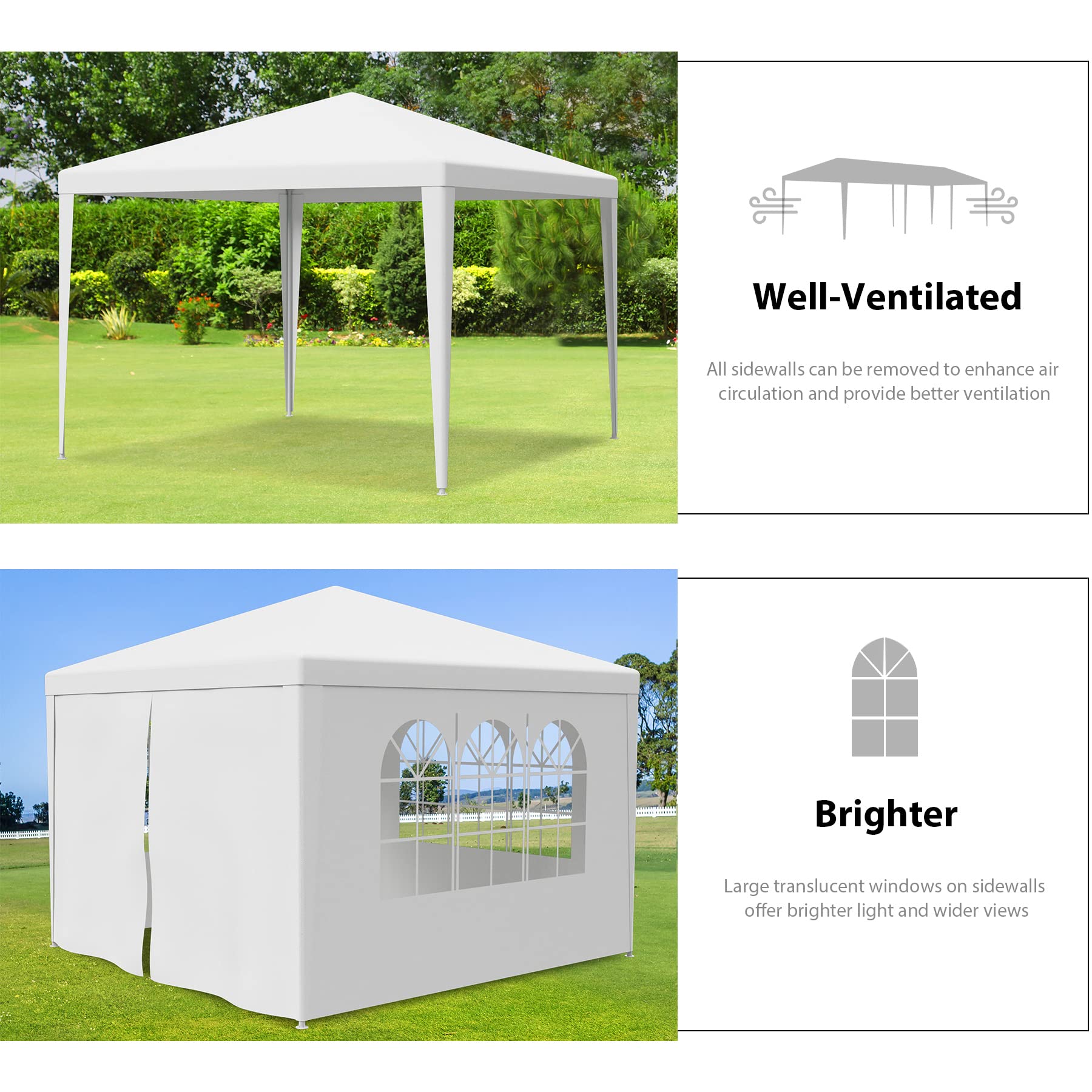 Waterproof Gazebo Canopy Tent – Heavy-Duty Event Shelter with Removable Sidewalls & Windows, White