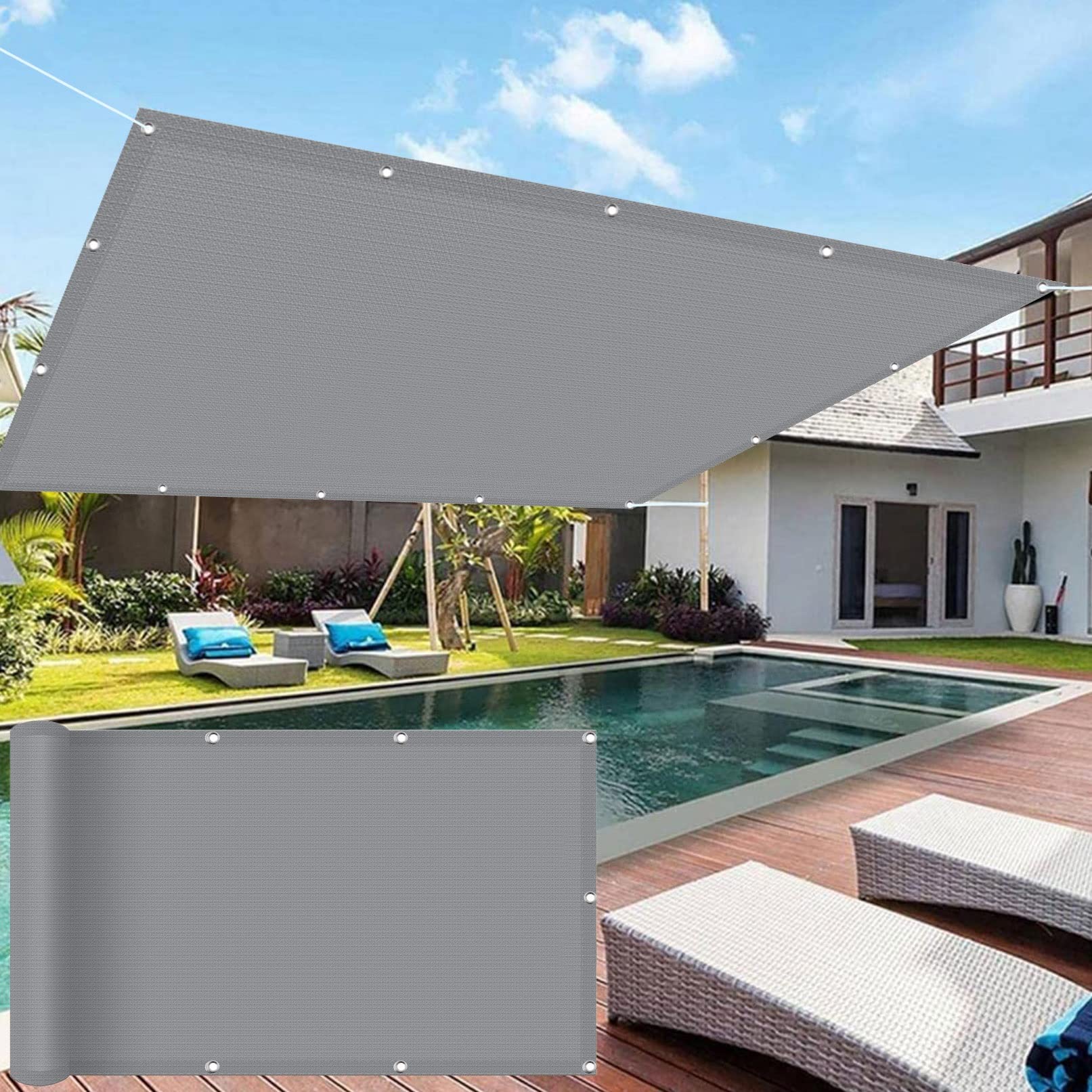 Rectangular UV95% Sun Shade Awning – 3.6 × 3.8 m Outdoor Canopy for Balcony, Garden & Terrace, Grey