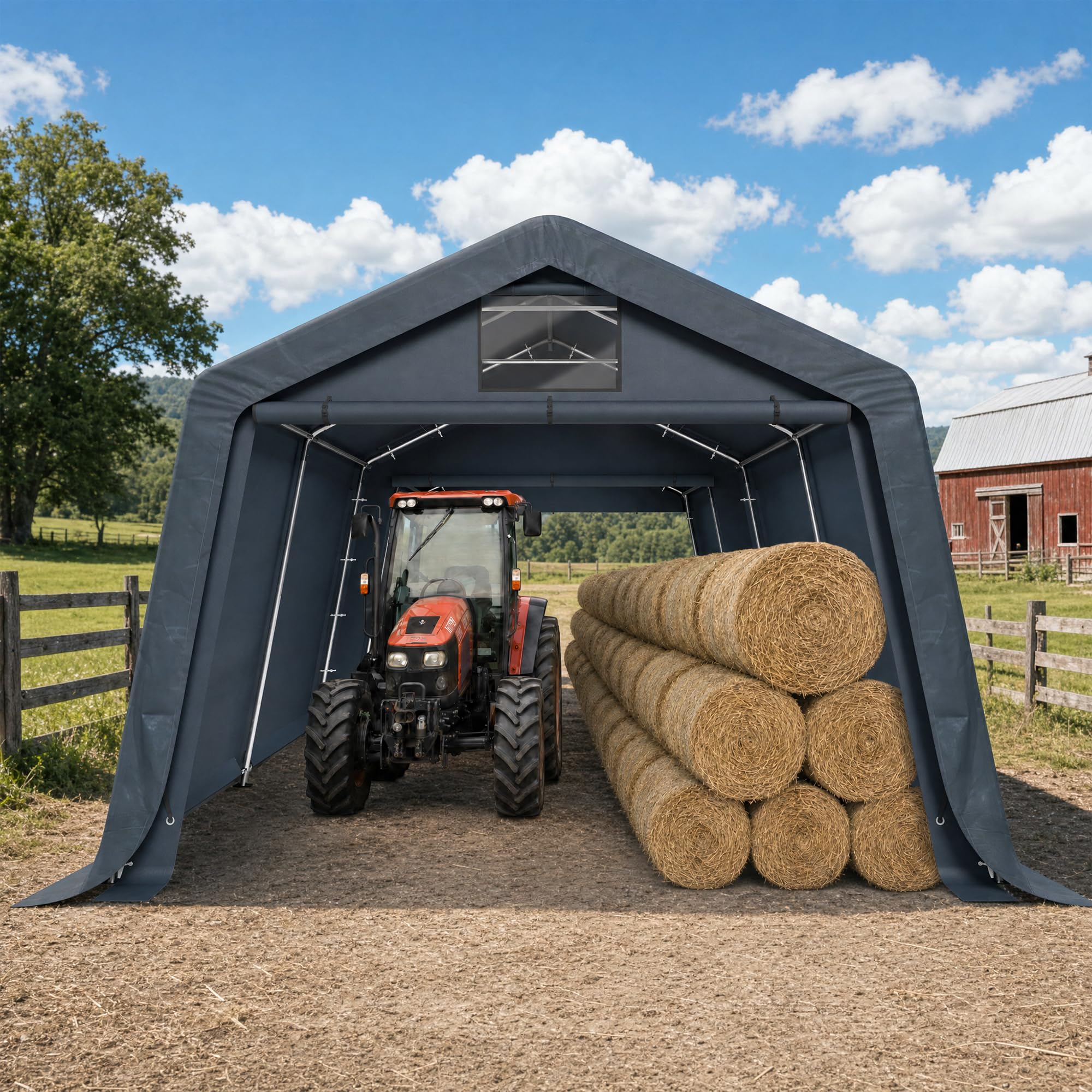 6 × 10 FT Portable Storage Shed – Waterproof Garage Shelter with Roll-Up Zipper Doors for Vehicles & Equipment