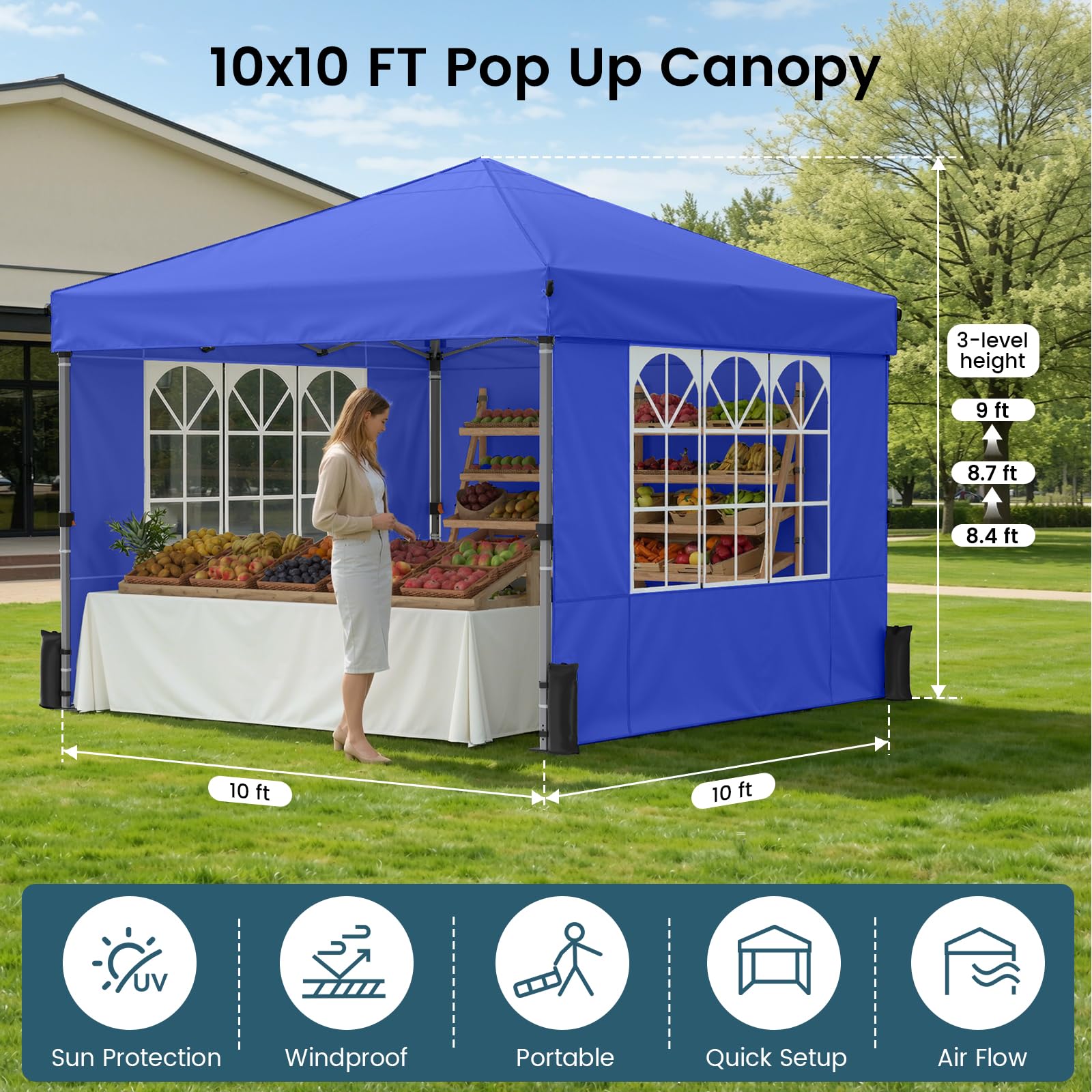 10 × 10 FT Pop-Up Canopy Tent – One-Push Outdoor Gazebo for Events, Camping & Commercial Use