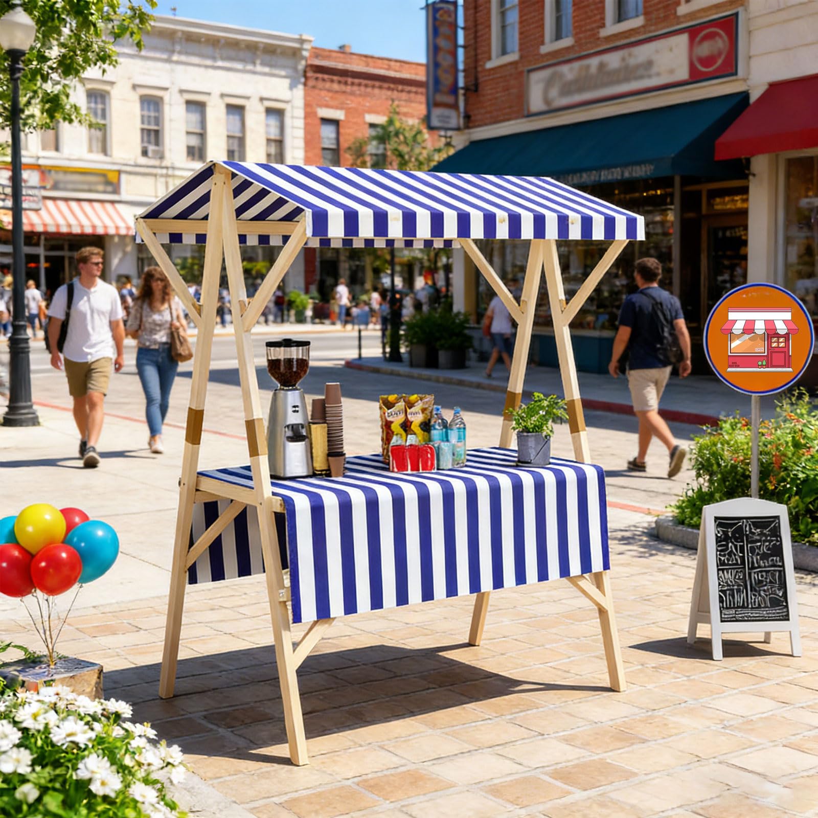 Portable Vendor Cart with Canopy – Foldable Market Stall with Wheels for Festivals, Markets & Outdoor Events
