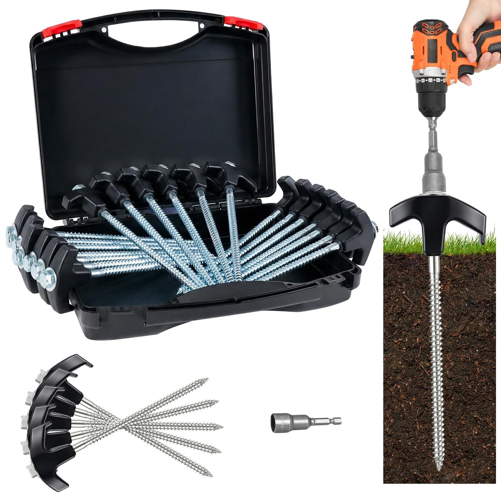 8-Inch Screw-In Tent Stakes – Heavy-Duty Ground Anchors for Canopies, Camping & Outdoor Use