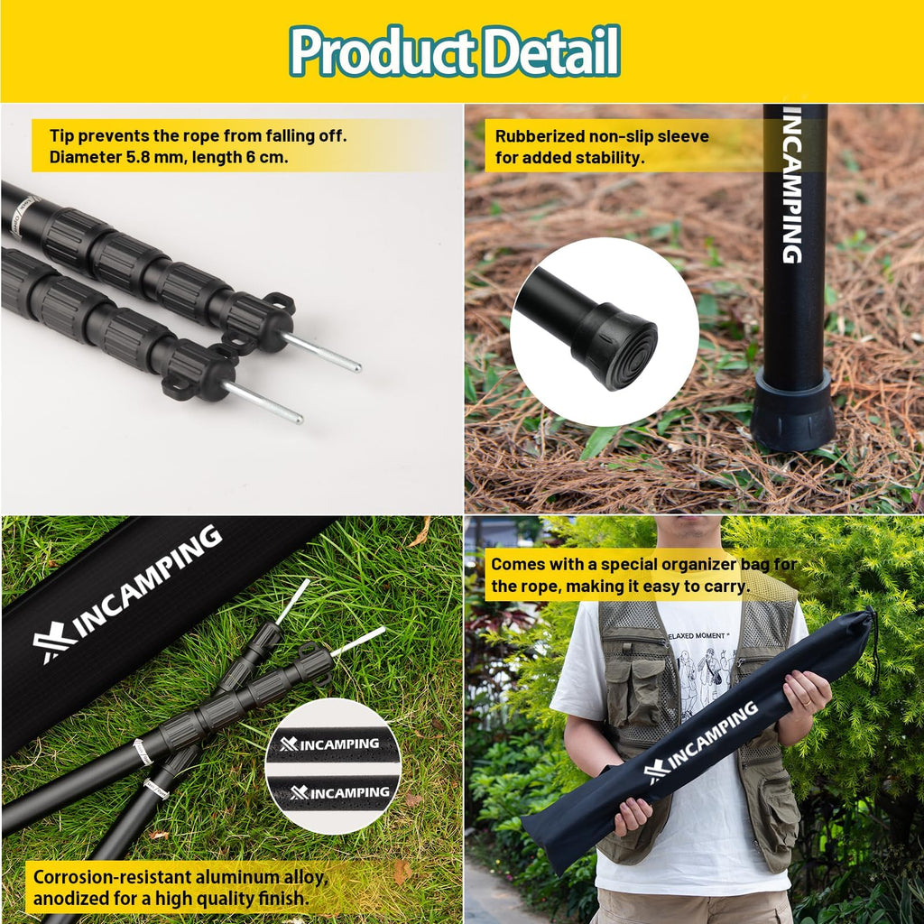 Adjustable Aluminum Tarp Poles – Heavy-Duty Awning Pole Set for Camping & Hiking (Set of 2)