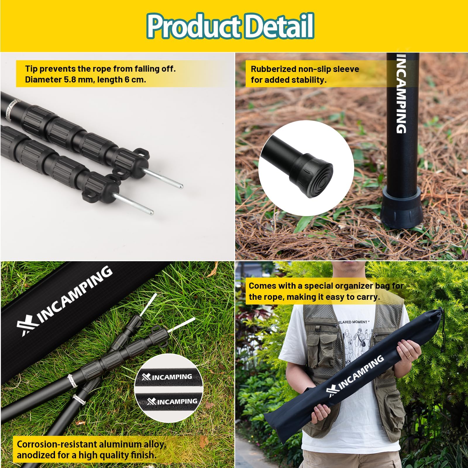 Adjustable Aluminum Tarp Poles – Heavy-Duty Awning Pole Set for Camping & Hiking (Set of 2)