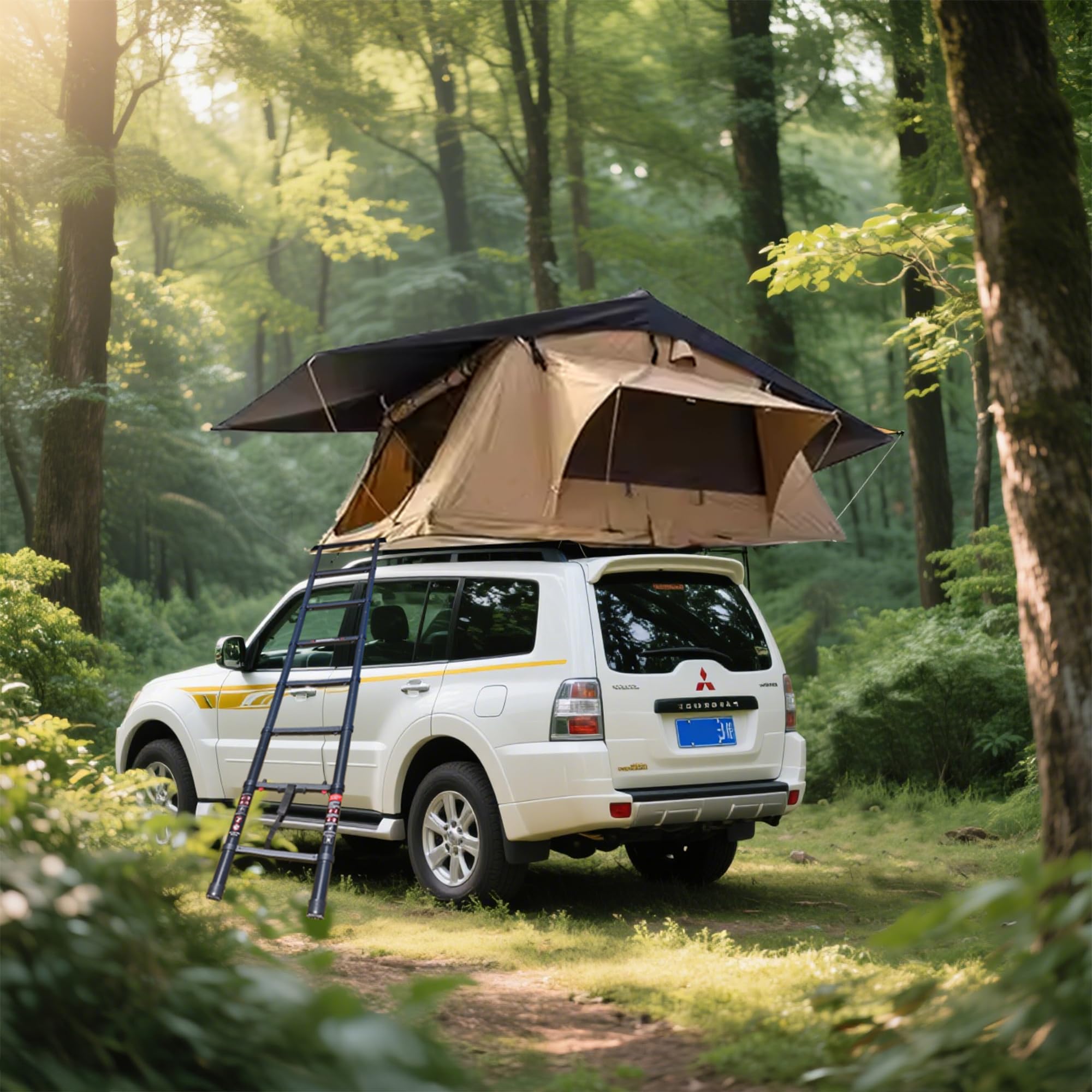 Aluminum Rooftop Tent – Roof Tent with LED Light & Memory Foam Mattress for 2–3 People