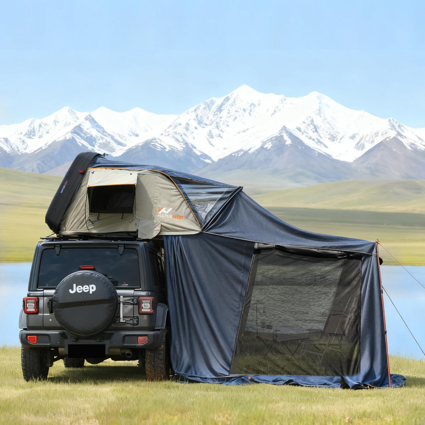 Hard Shell Rooftop Tent – 4-Season Waterproof Pop-Up Roof Tent for 2–3 People with Blackout Privacy Design