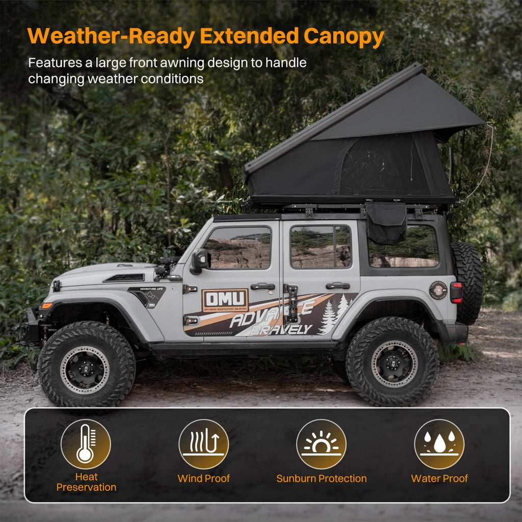 Aluminum Rooftop Tent – Roof Tent with LED Light & Memory Foam Mattress for 2–3 People