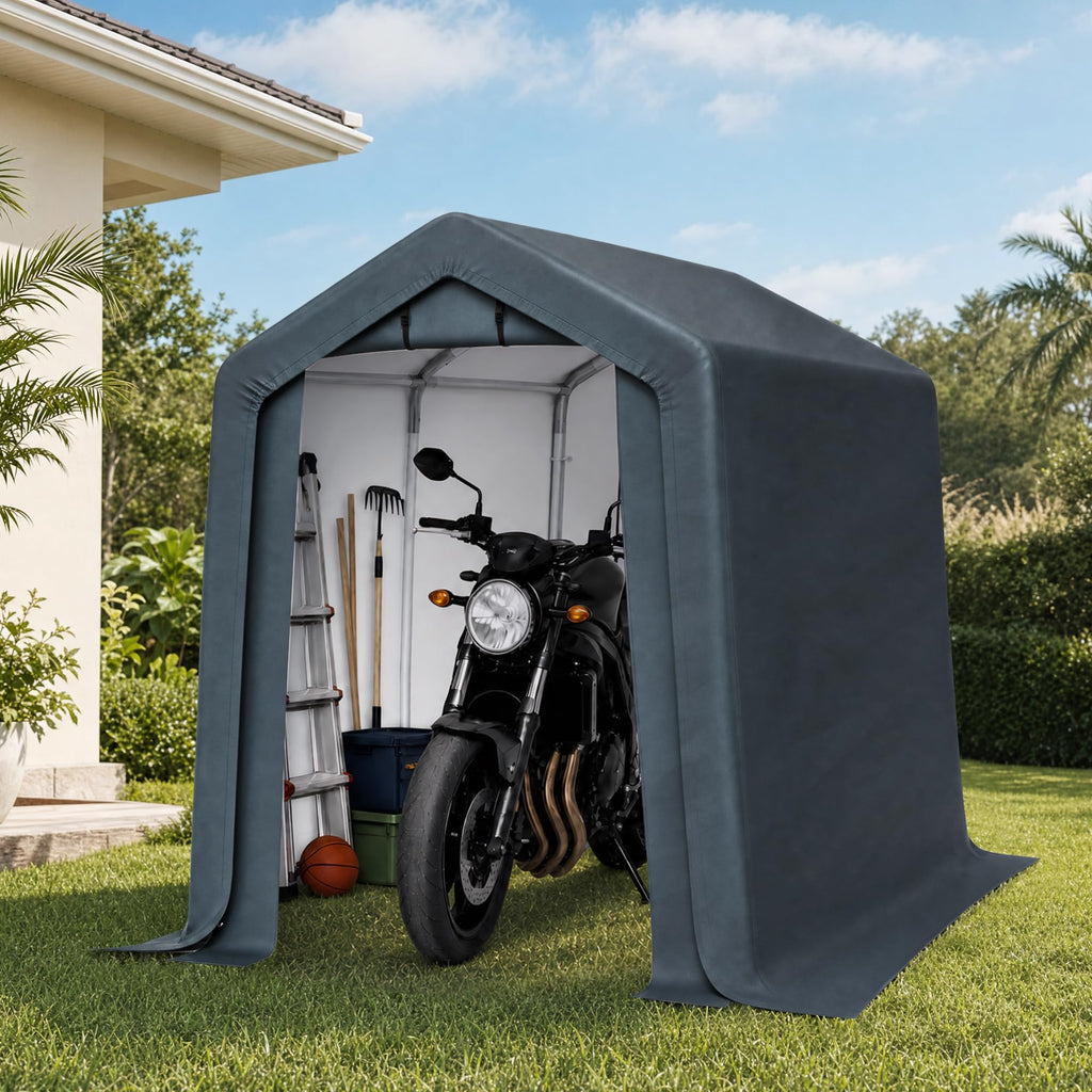 6 × 10 FT Portable Storage Shed – Waterproof Garage Shelter with Roll-Up Zipper Doors for Vehicles & Equipment