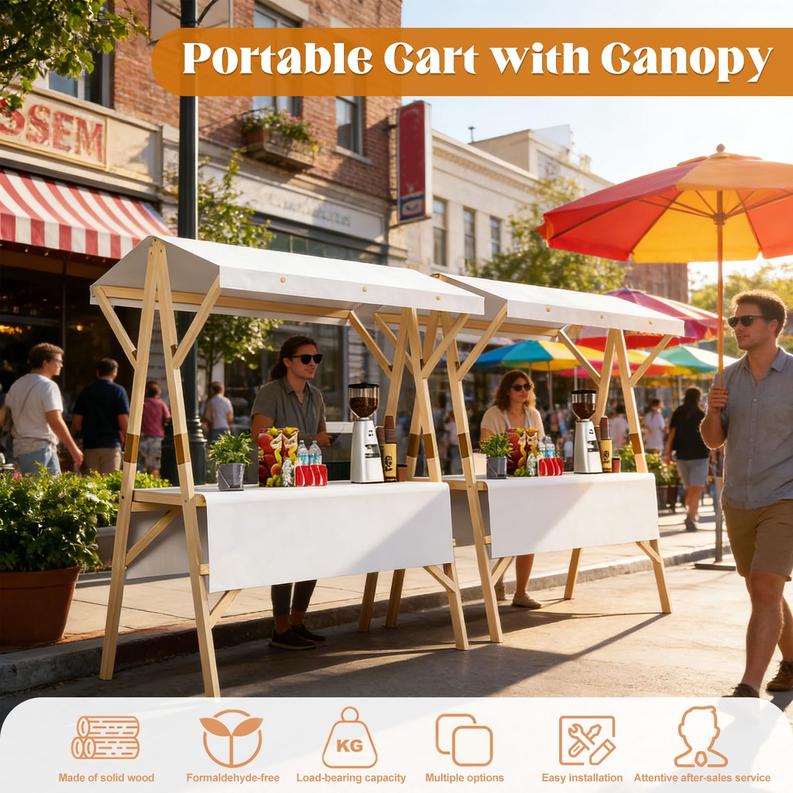 Portable Vendor Cart with Canopy – Foldable Market Stall with Wheels for Festivals, Markets & Outdoor Events