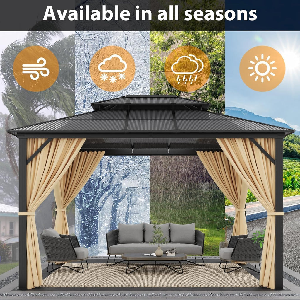 Aluminum Frame Double Roof Gazebo – Metal Pavilion with Netting & Curtains for Patio, Garden & Events