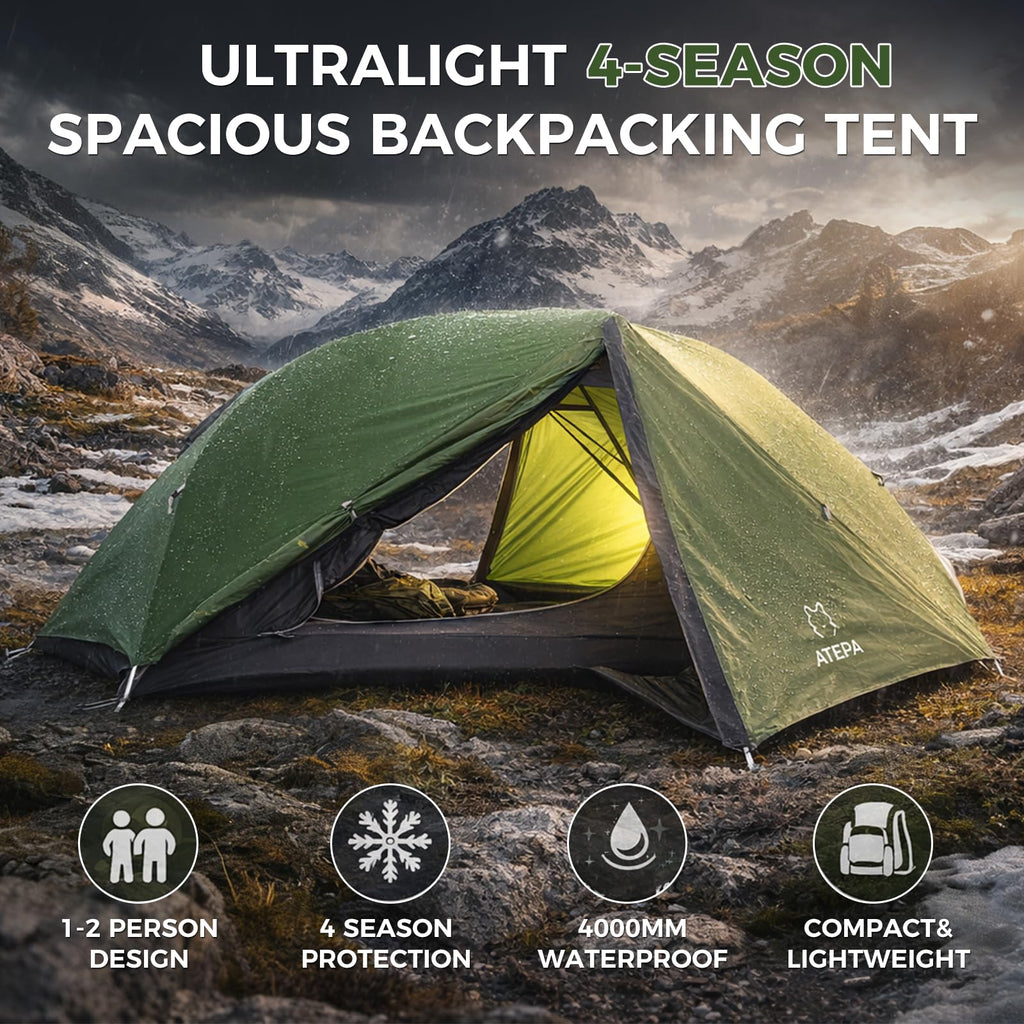 Ultralight 1–2 Person Backpacking Tent – 20D SilNylon 4-Season Waterproof Freestanding Shelter with Vestibule